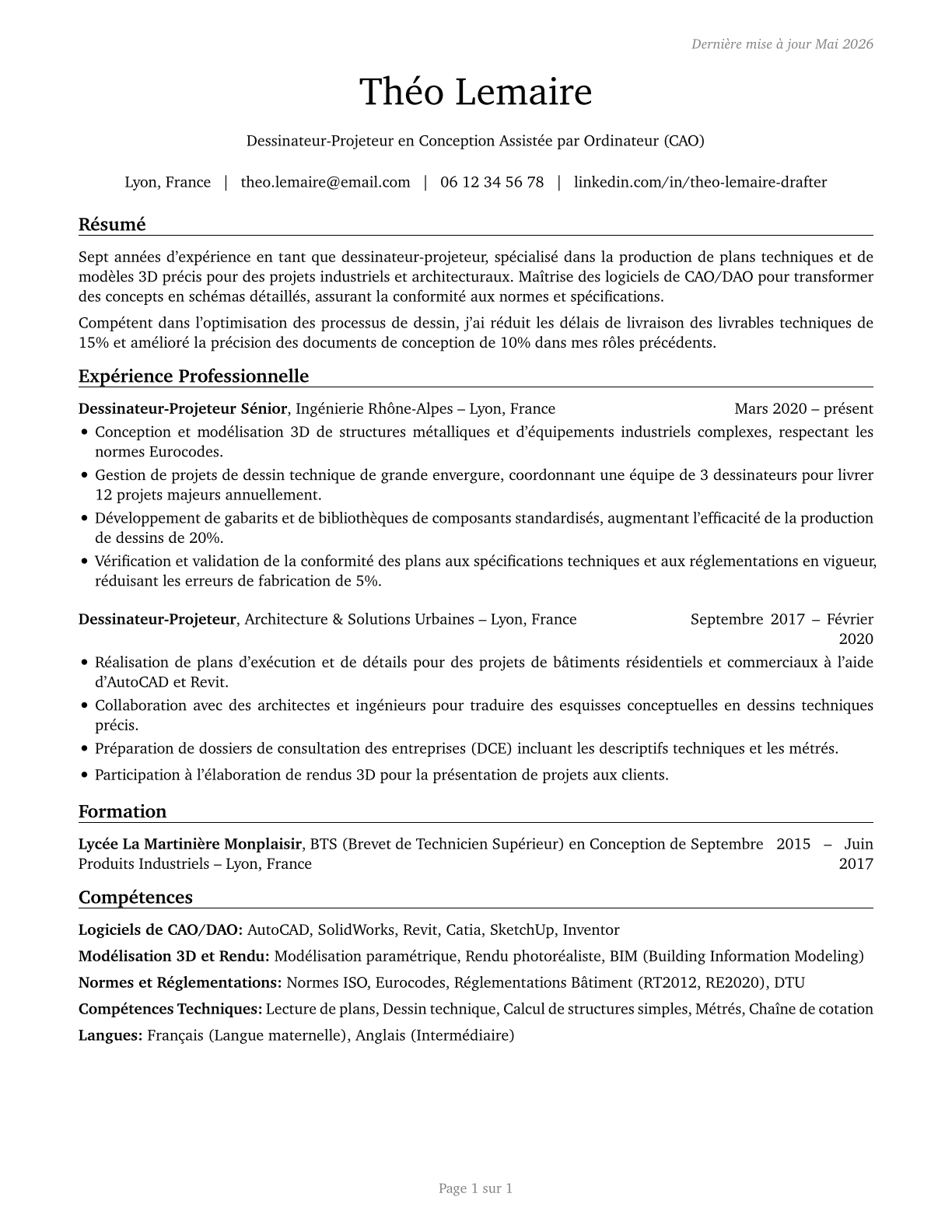Drafters, All Other CV in French — page 1