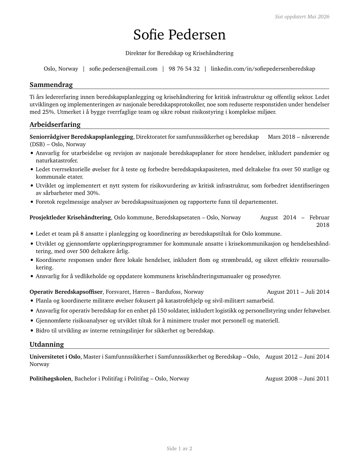 Emergency Management Directors CV in Norwegian_bokmal — page 1
