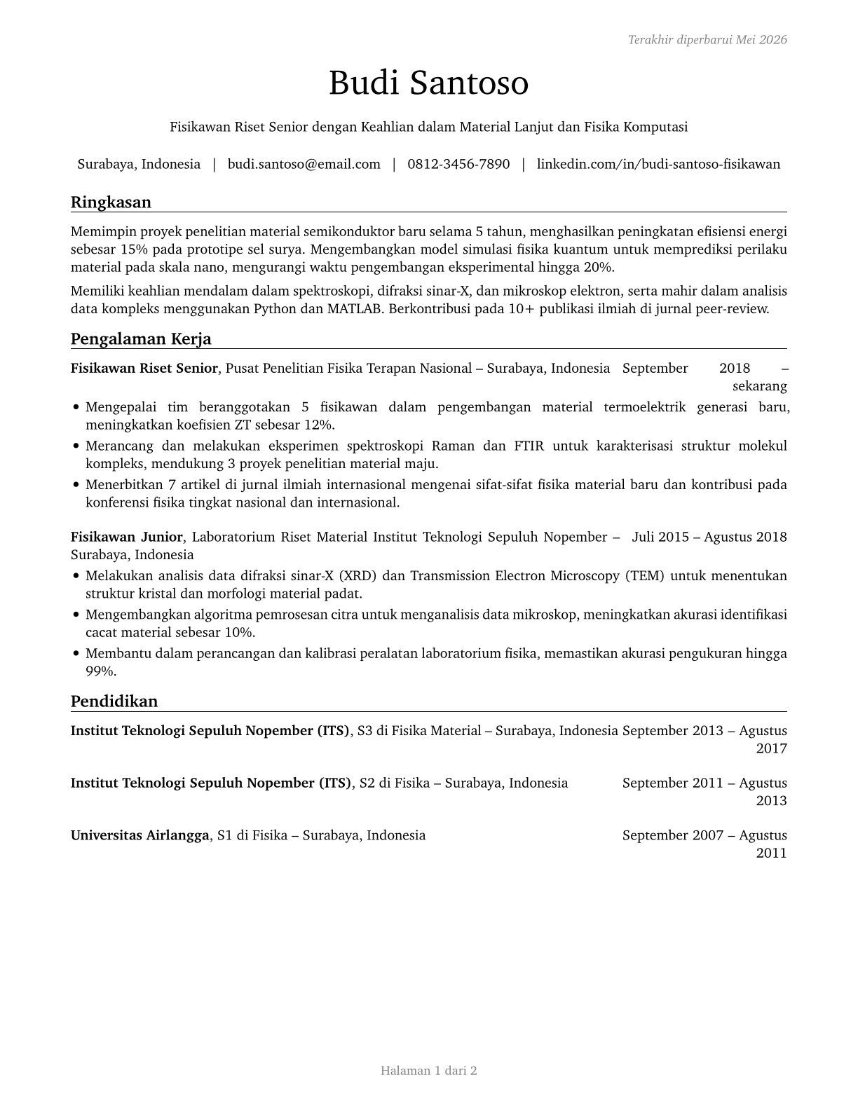 Physicists CV in Indonesian — page 1