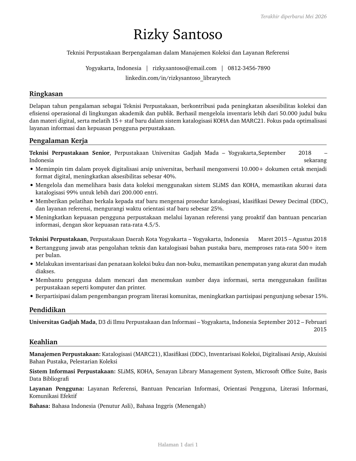 Library Technicians CV in Indonesian — page 1