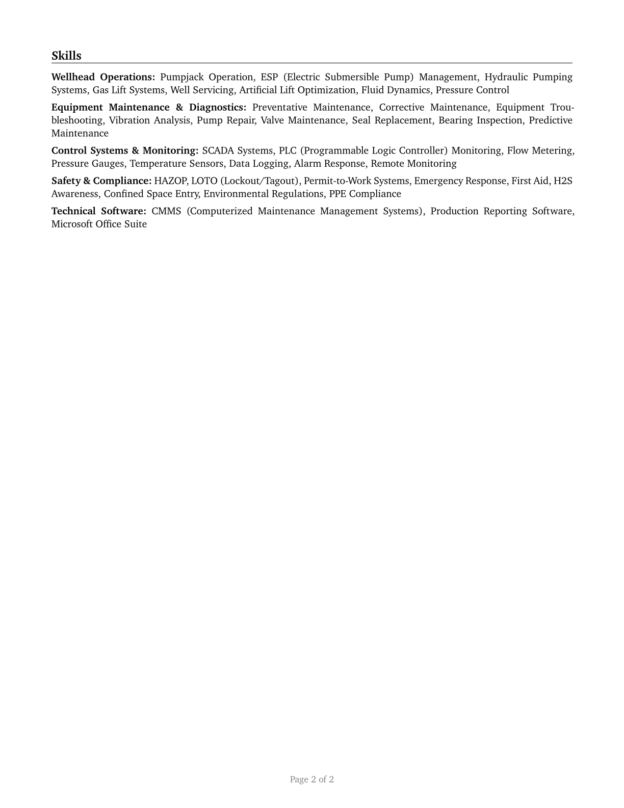 Wellhead Pumpers CV in English — page 2