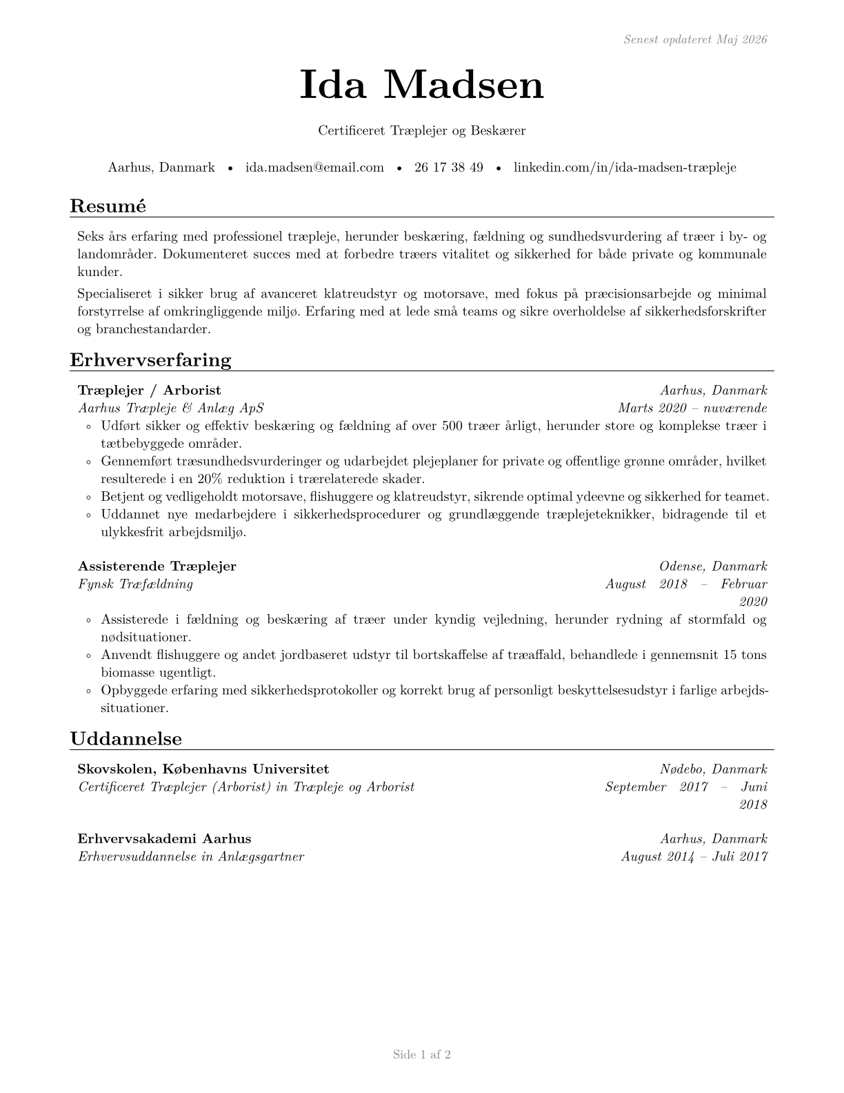 Tree Trimmers and Pruners CV in Danish — page 1