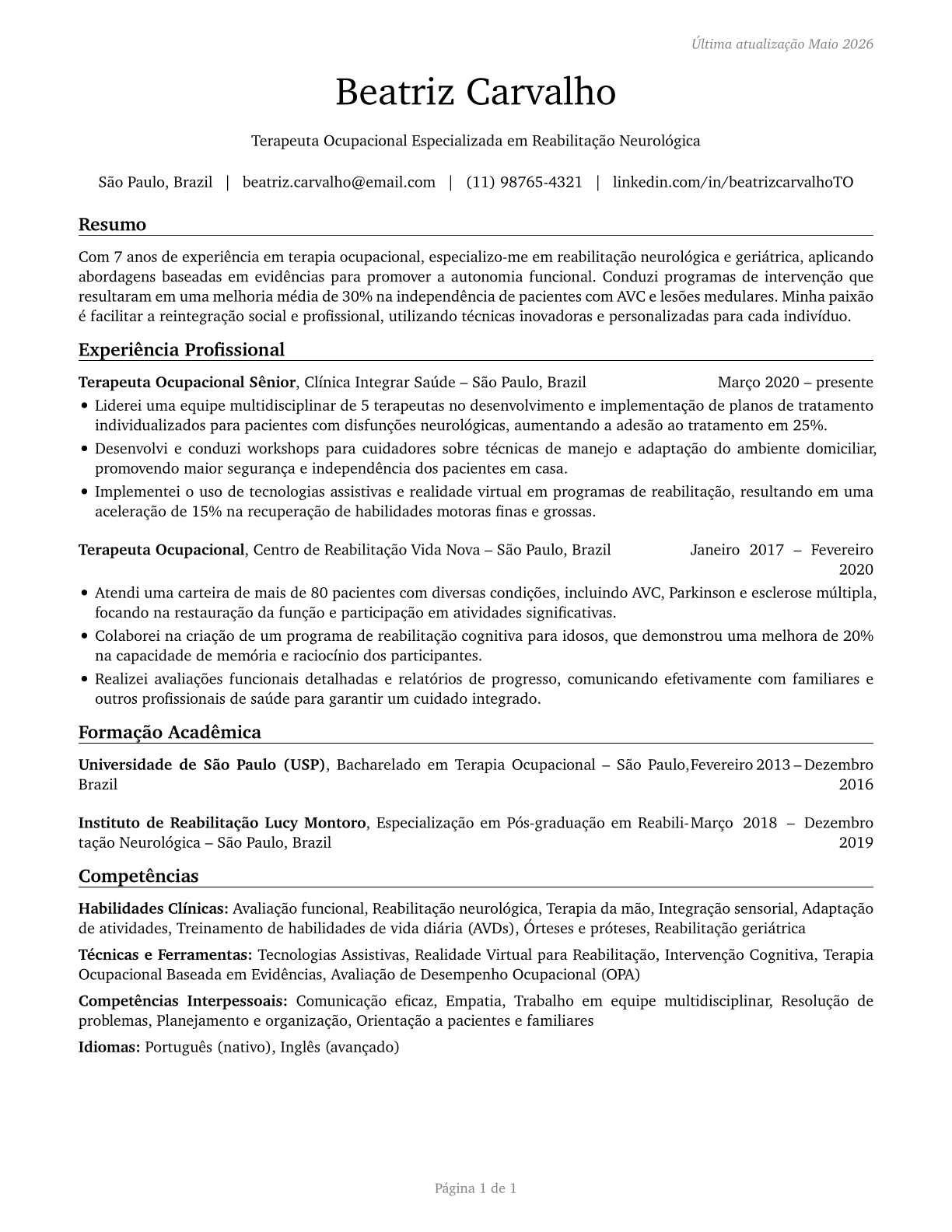 Therapists, All Other CV in Portuguese — page 1