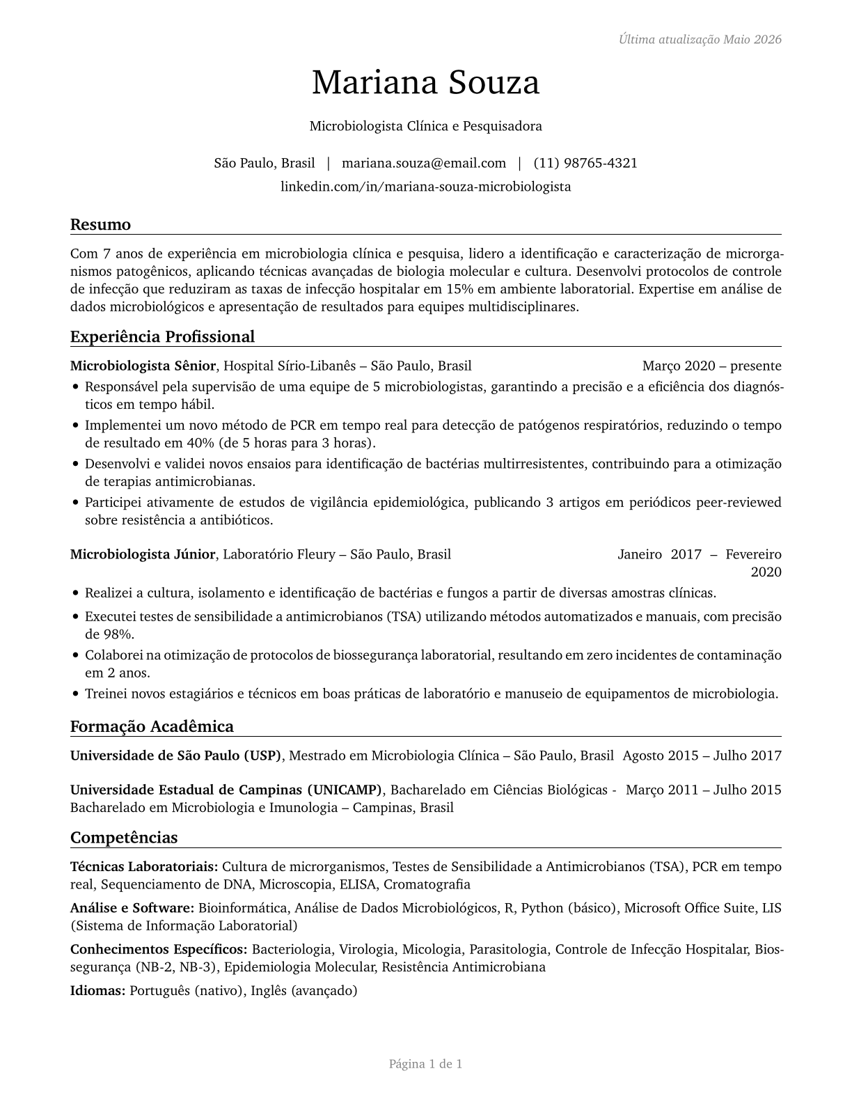 Microbiologists CV in Portuguese — page 1