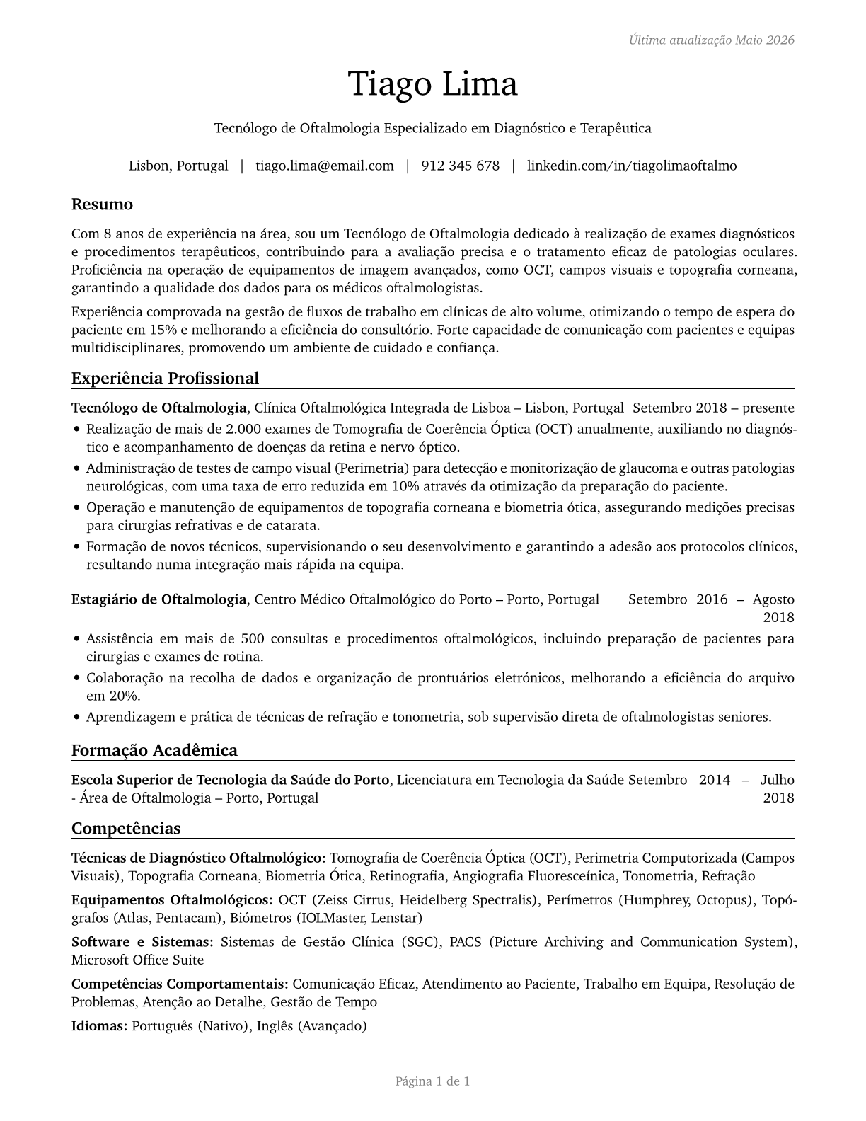 Ophthalmic Medical Technologists CV in Portuguese — page 1