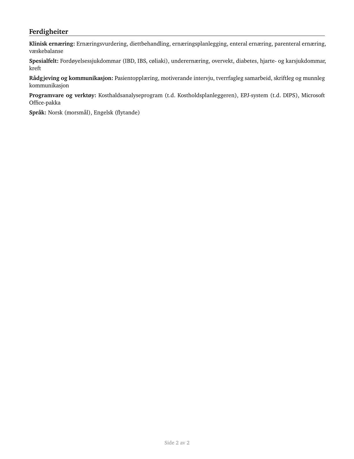 Dietitians and Nutritionists CV in Norwegian_nynorsk — page 2