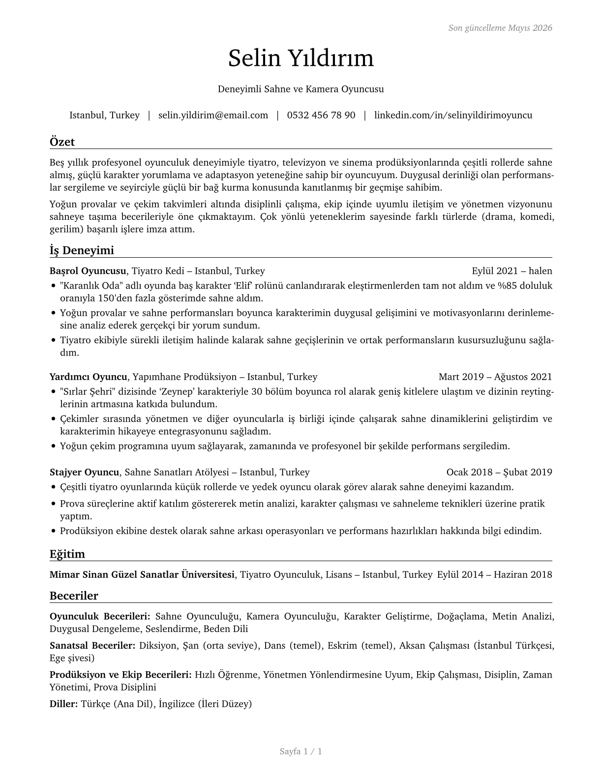 Actors CV in Turkish — page 1