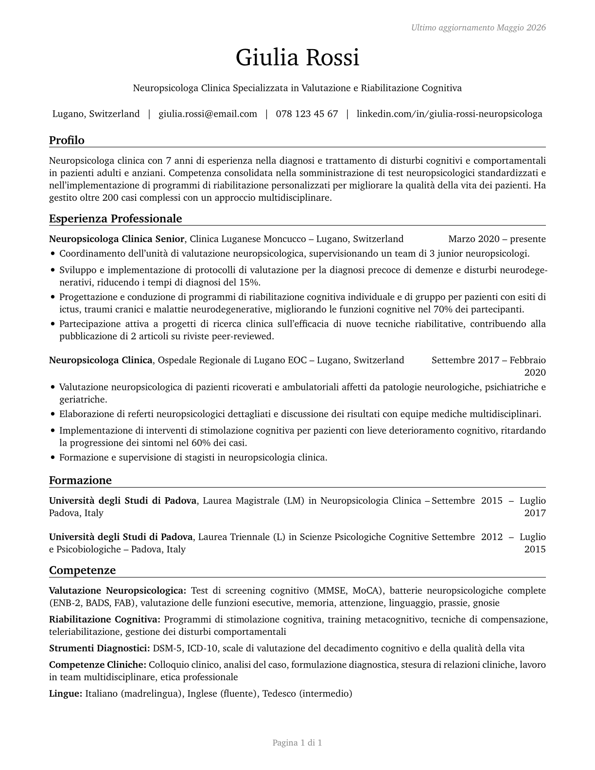 Clinical Neuropsychologists CV in Italian — page 1