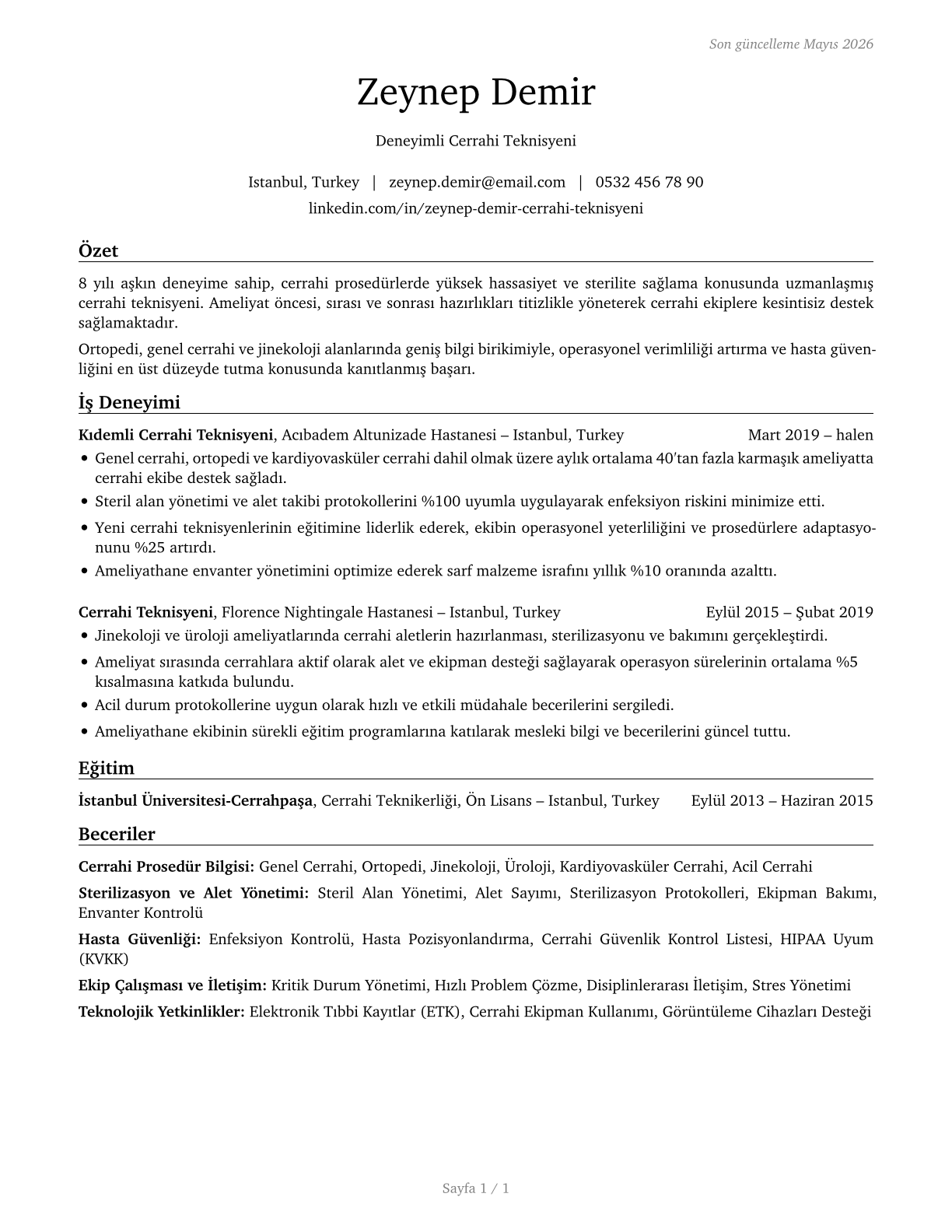 Surgical Technologists CV in Turkish — page 1