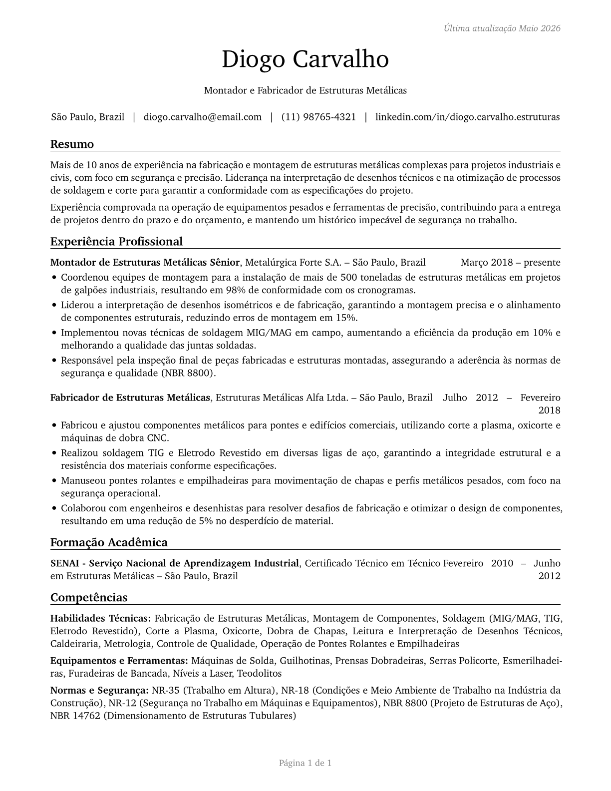 Structural Metal Fabricators and Fitters CV in Portuguese — page 1