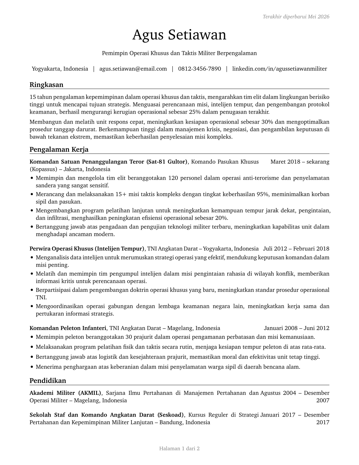 Military Officer Special and Tactical Operations Leaders, All Other CV in Indonesian — page 1