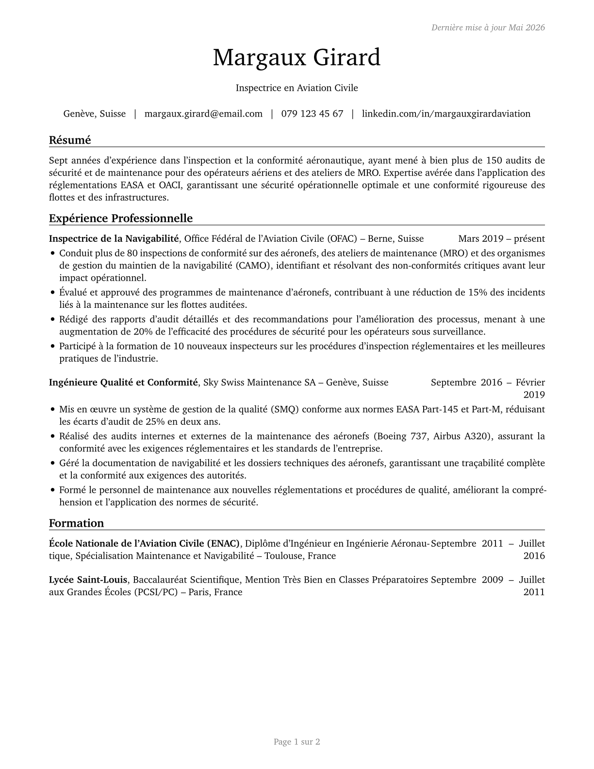 Aviation Inspectors CV in French — page 1