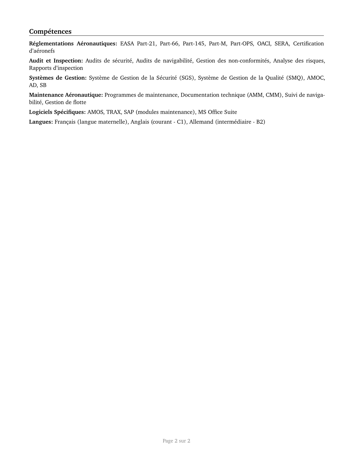Aviation Inspectors CV in French — page 2