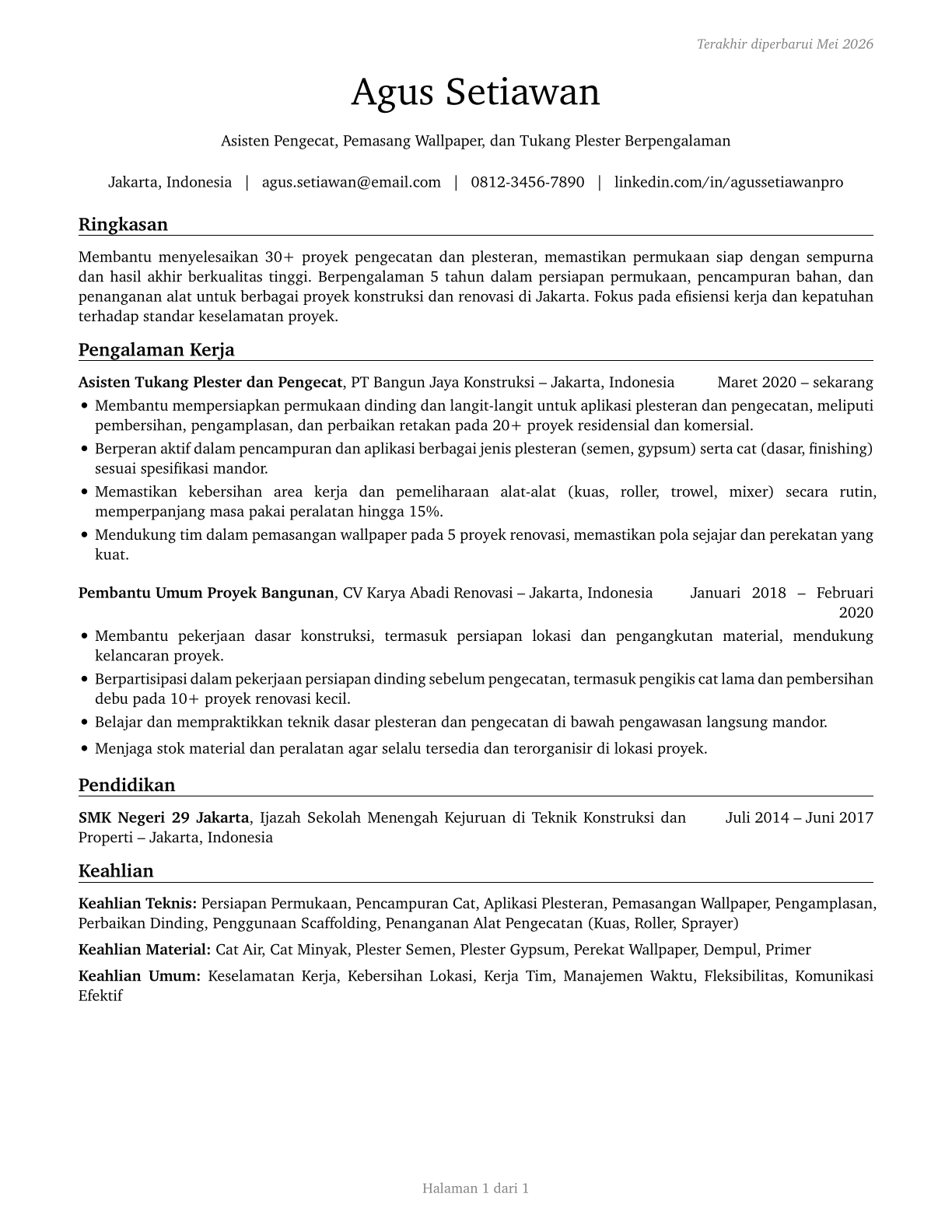 Helpers--Painters, Paperhangers, Plasterers, and Stucco Masons CV in Indonesian — page 1