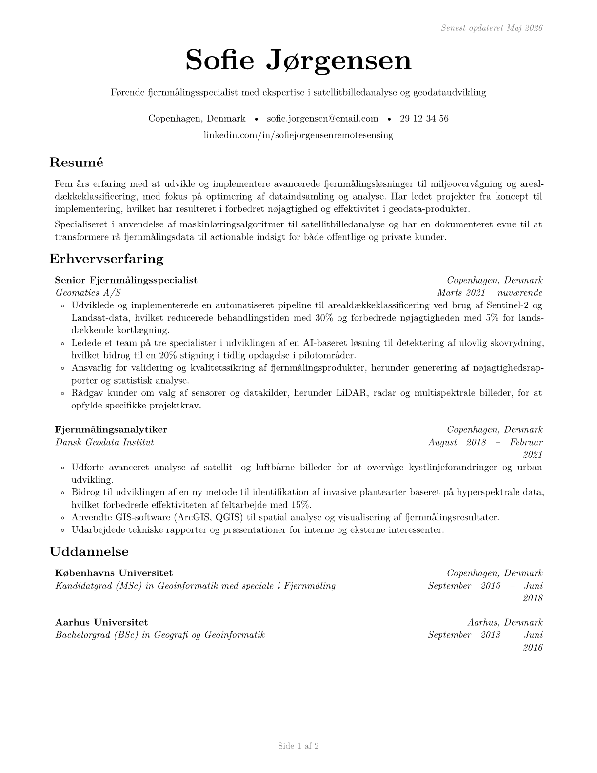 Remote Sensing Scientists and Technologists CV in Danish — page 1