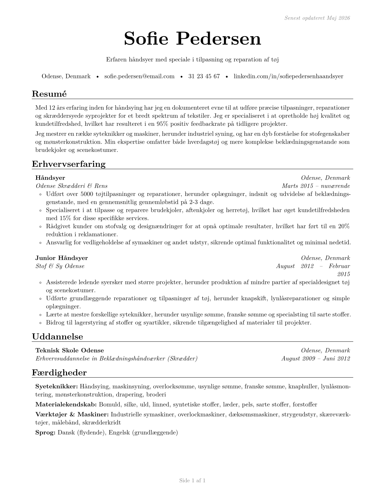Sewers, Hand CV in Danish — page 1