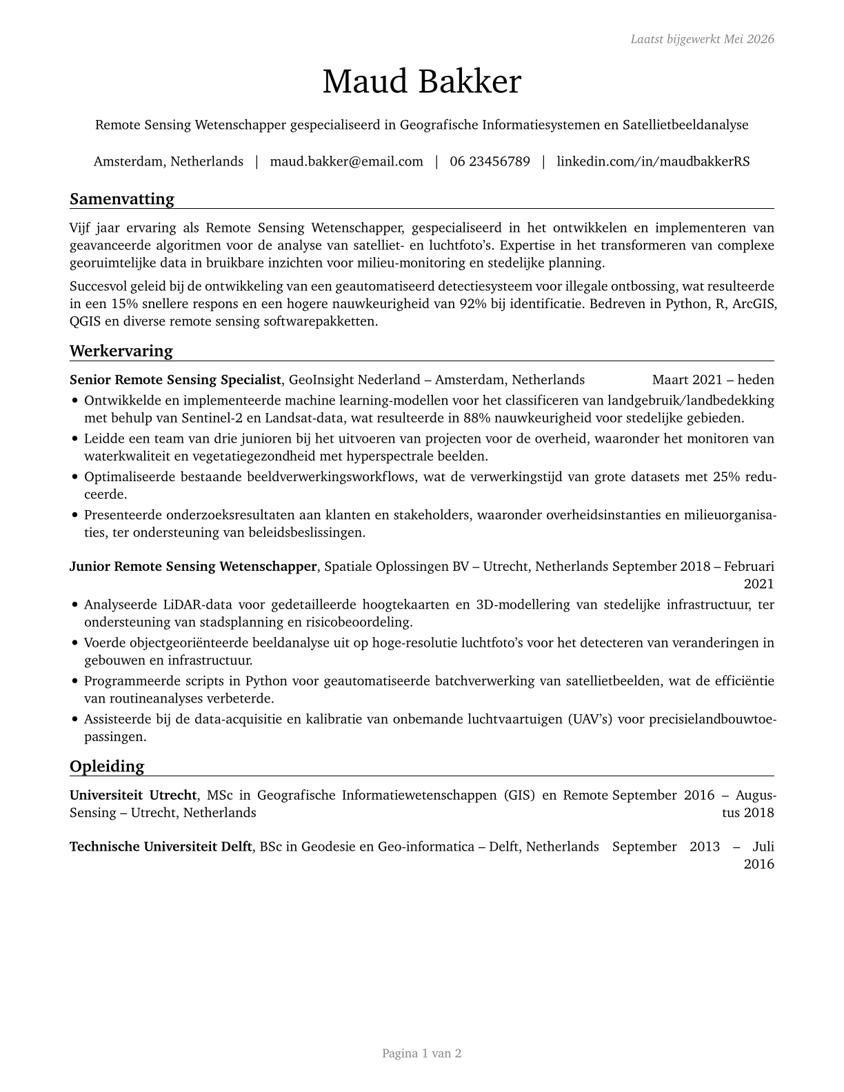 Remote Sensing Scientists and Technologists CV in Dutch — page 1