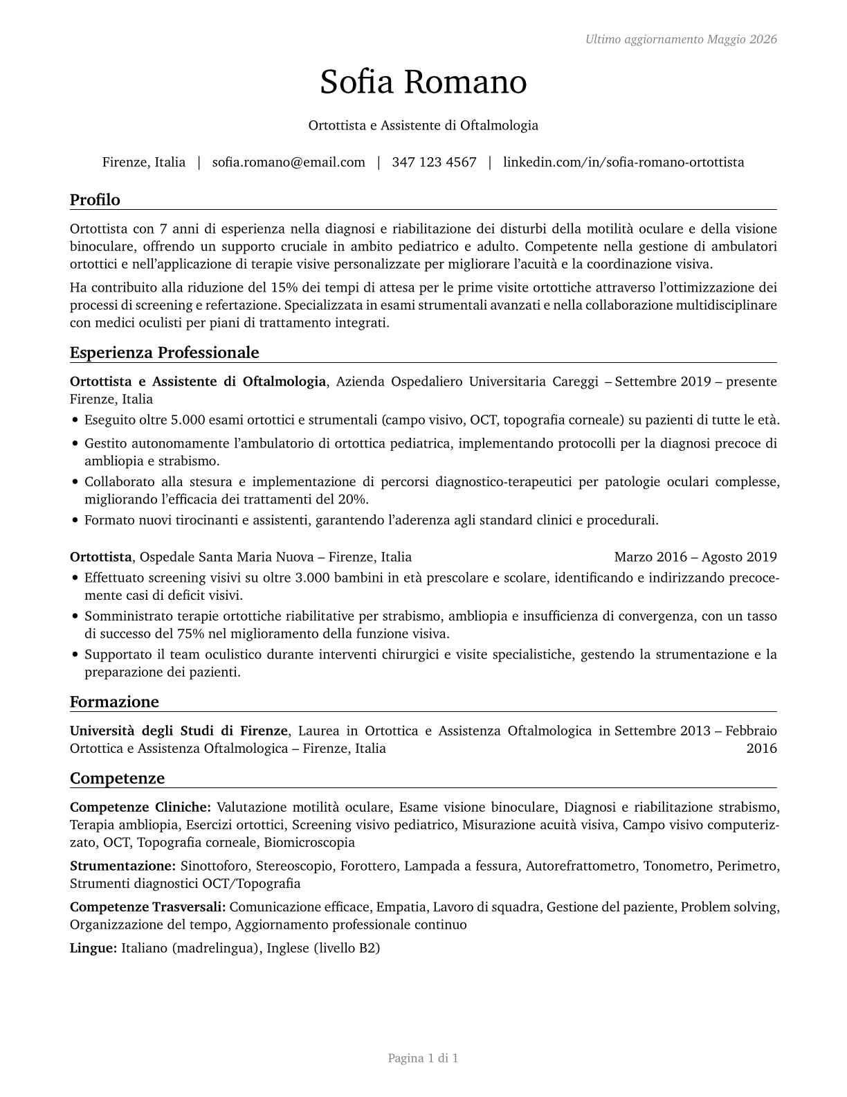Orthoptists CV in Italian — page 1