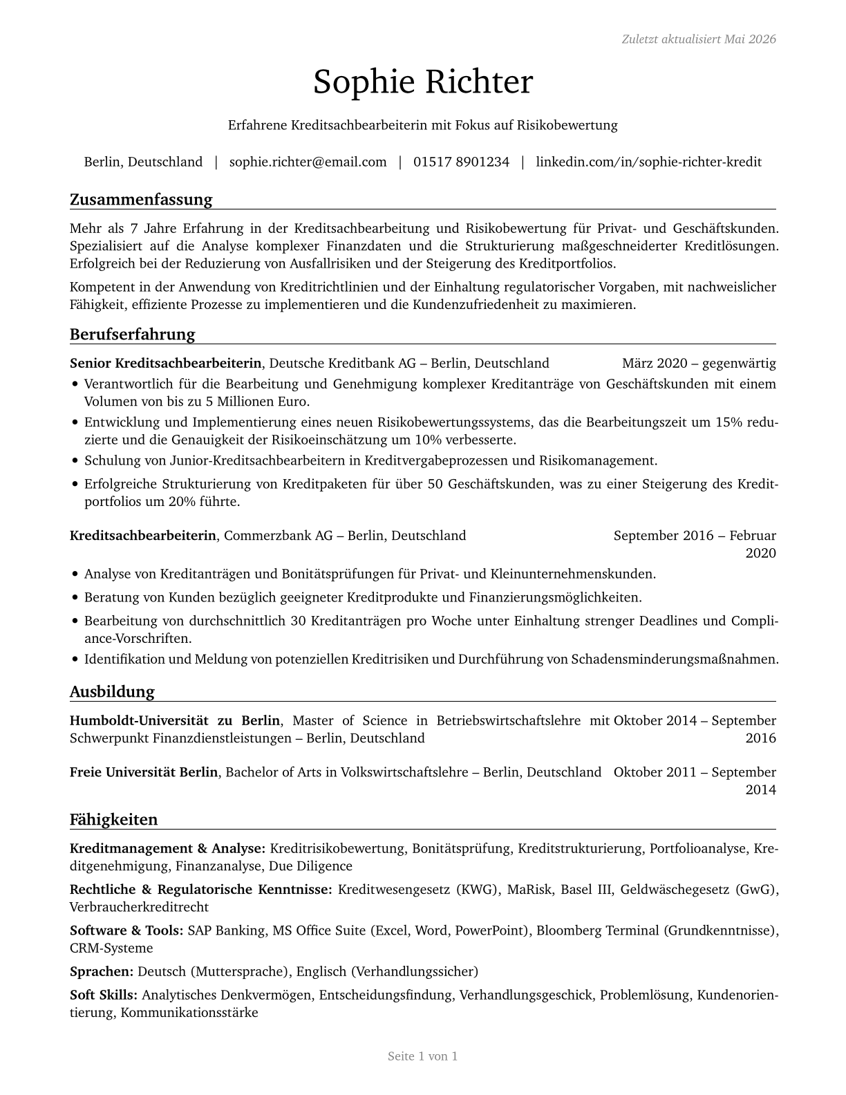 Loan Officers CV in German — page 1