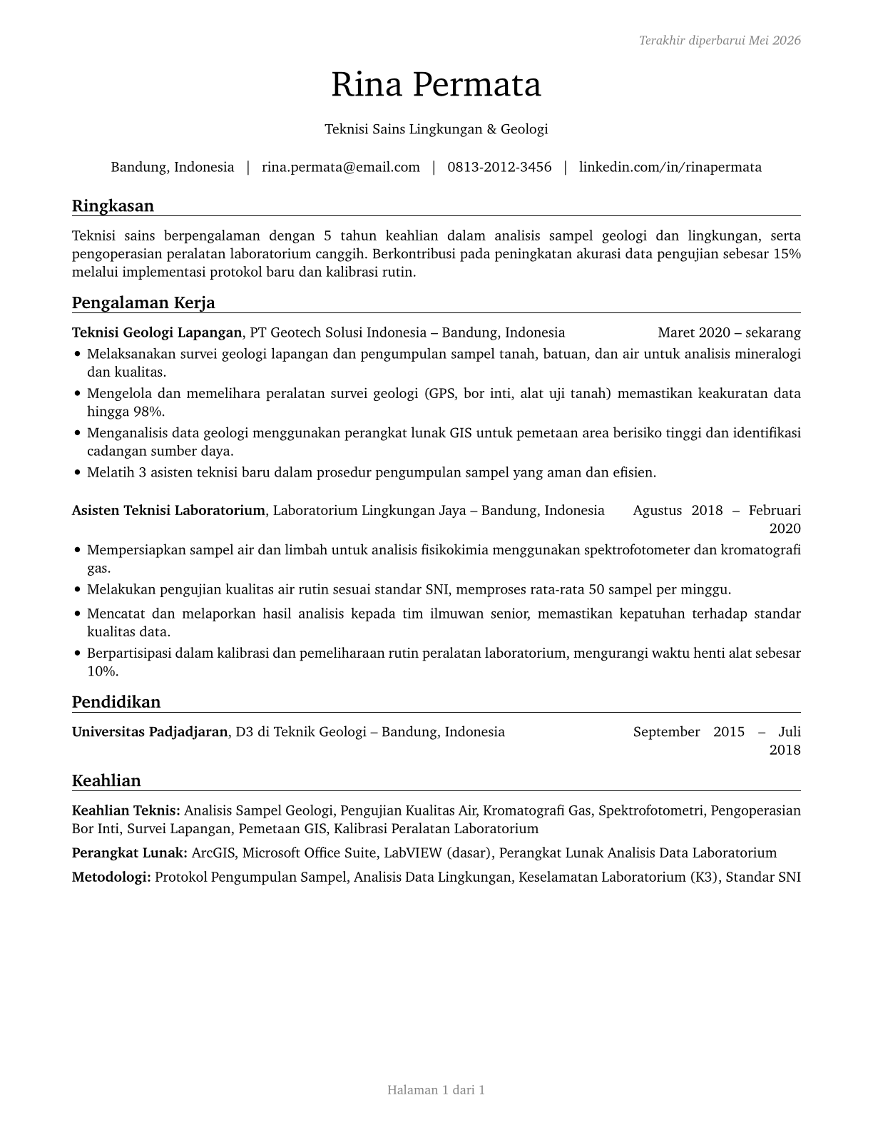 Life, Physical, and Social Science Technicians, All Other CV in Indonesian — page 1