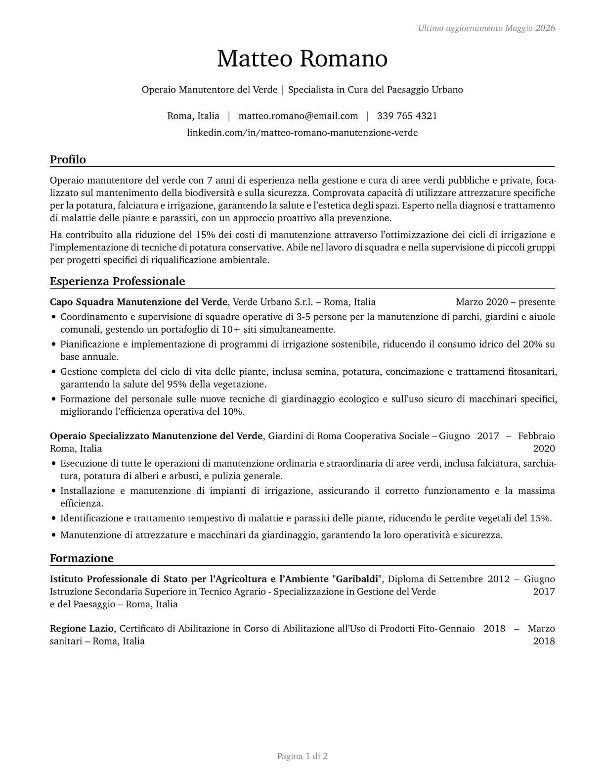 Grounds Maintenance Workers, All Other CV in Italian — page 1