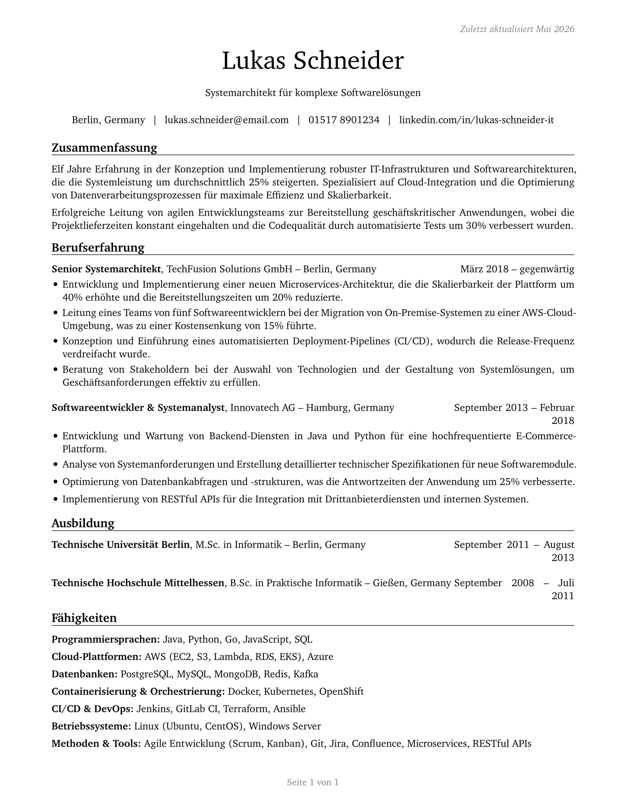 Computer Occupations, All Other CV in German — page 1