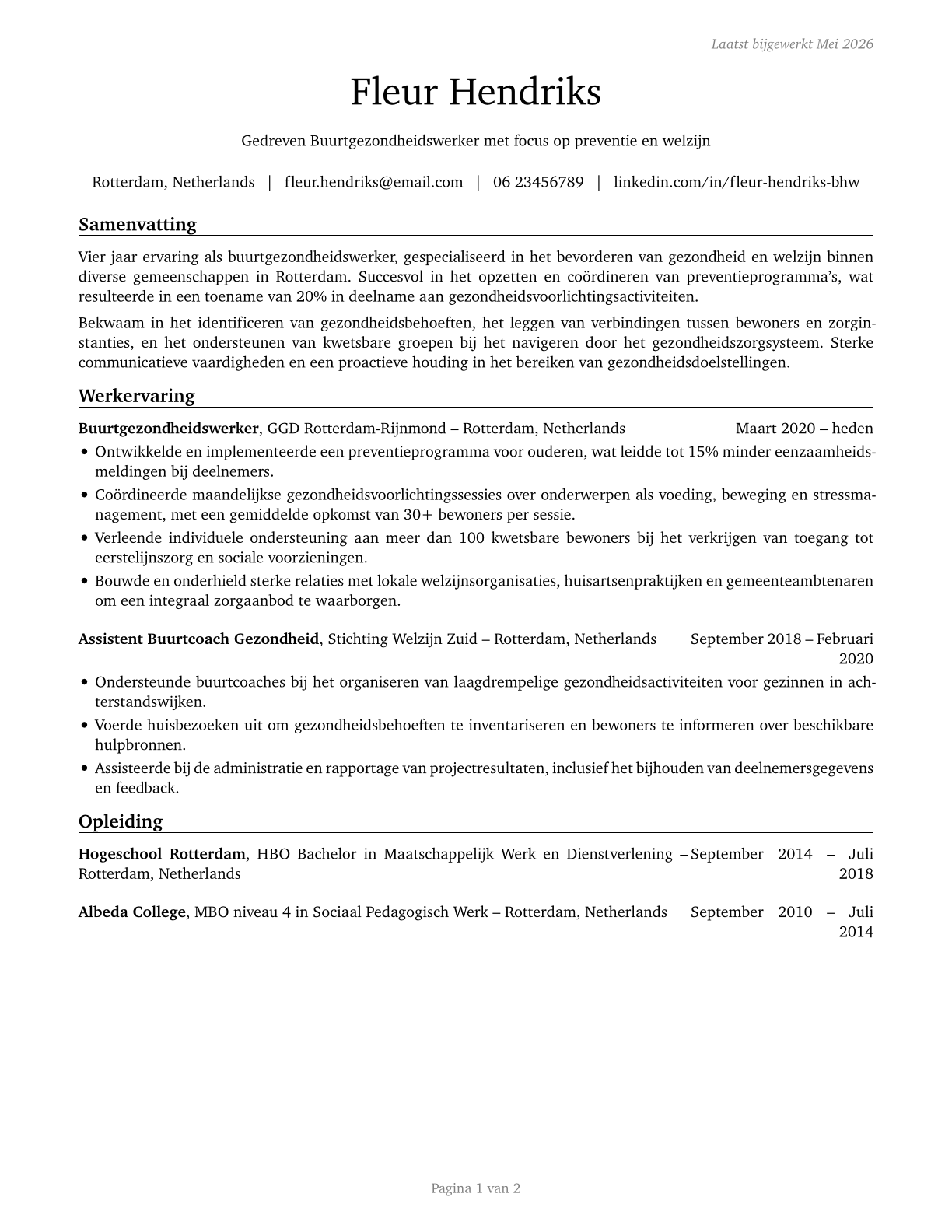 Community Health Workers CV in Dutch — page 1