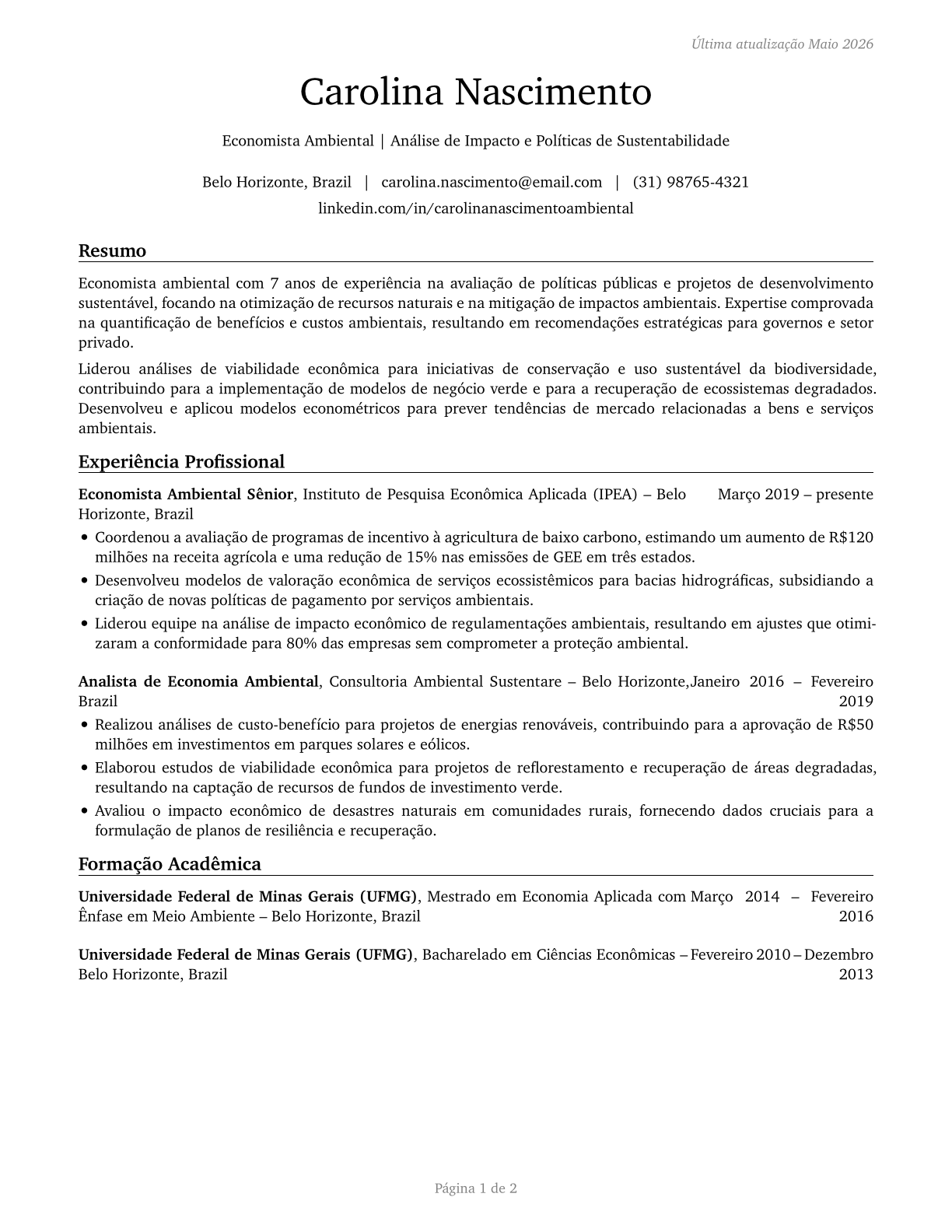 Environmental Economists CV in Portuguese — page 1