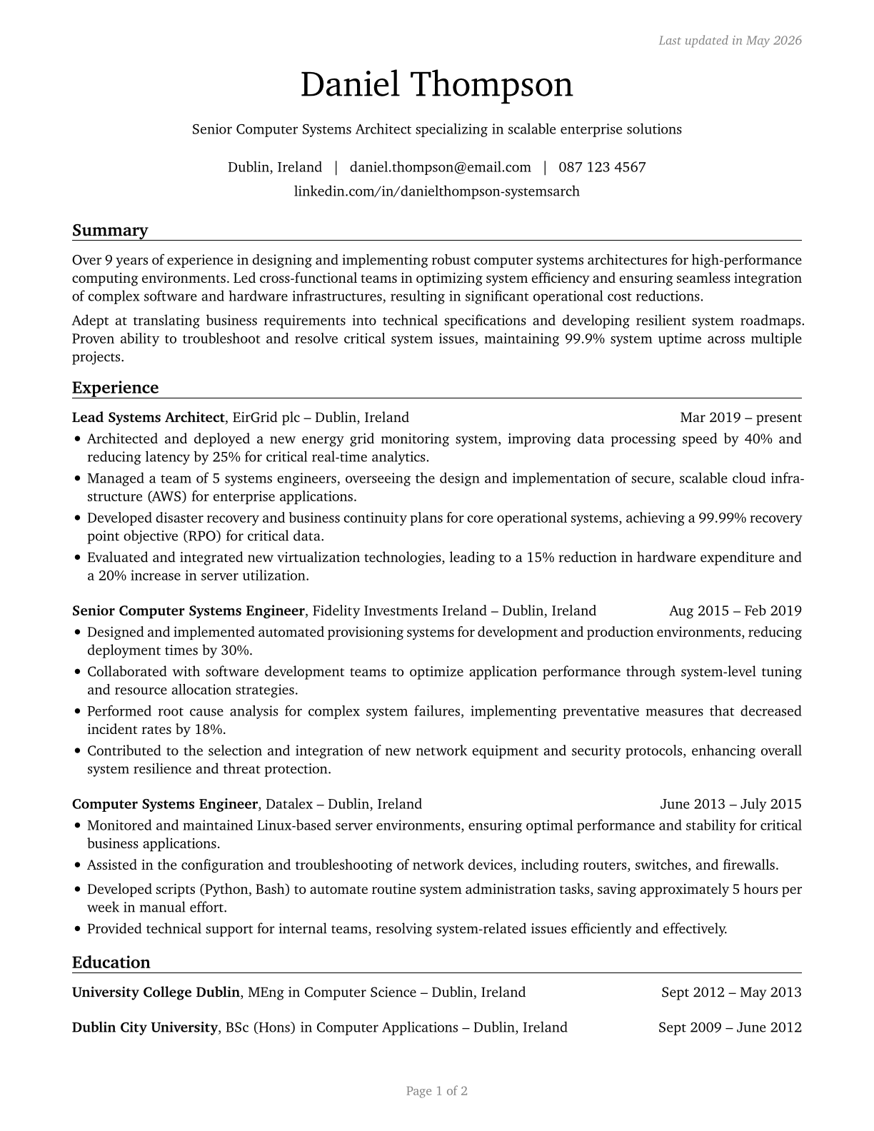 Computer Systems Engineers/Architects CV in English — page 1