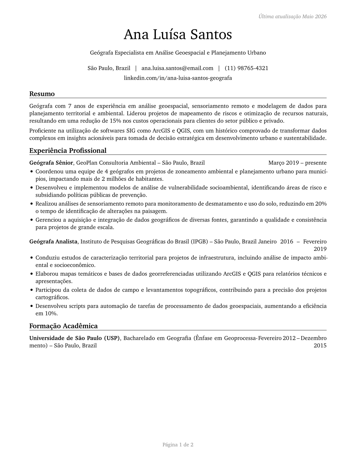 Geographers CV in Portuguese — page 1