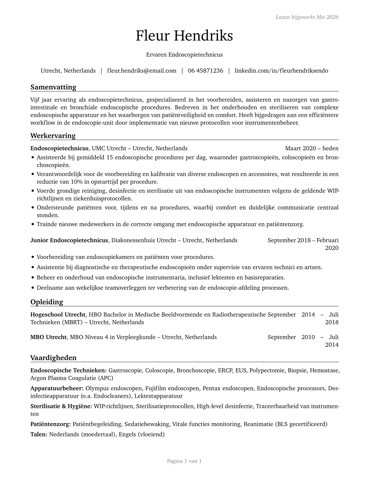 Endoscopy Technicians CV in Dutch — page 1