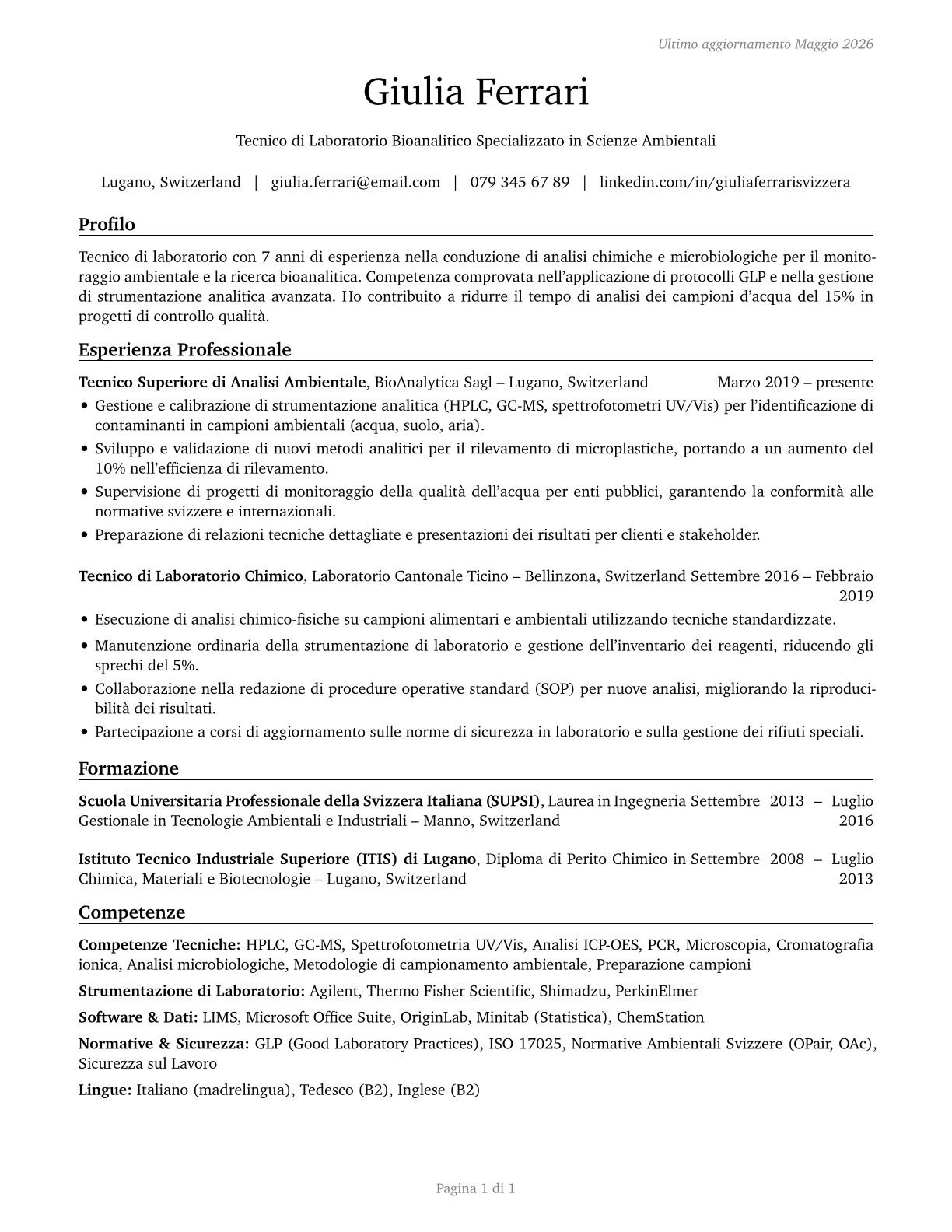 Life, Physical, and Social Science Technicians, All Other CV in Italian — page 1