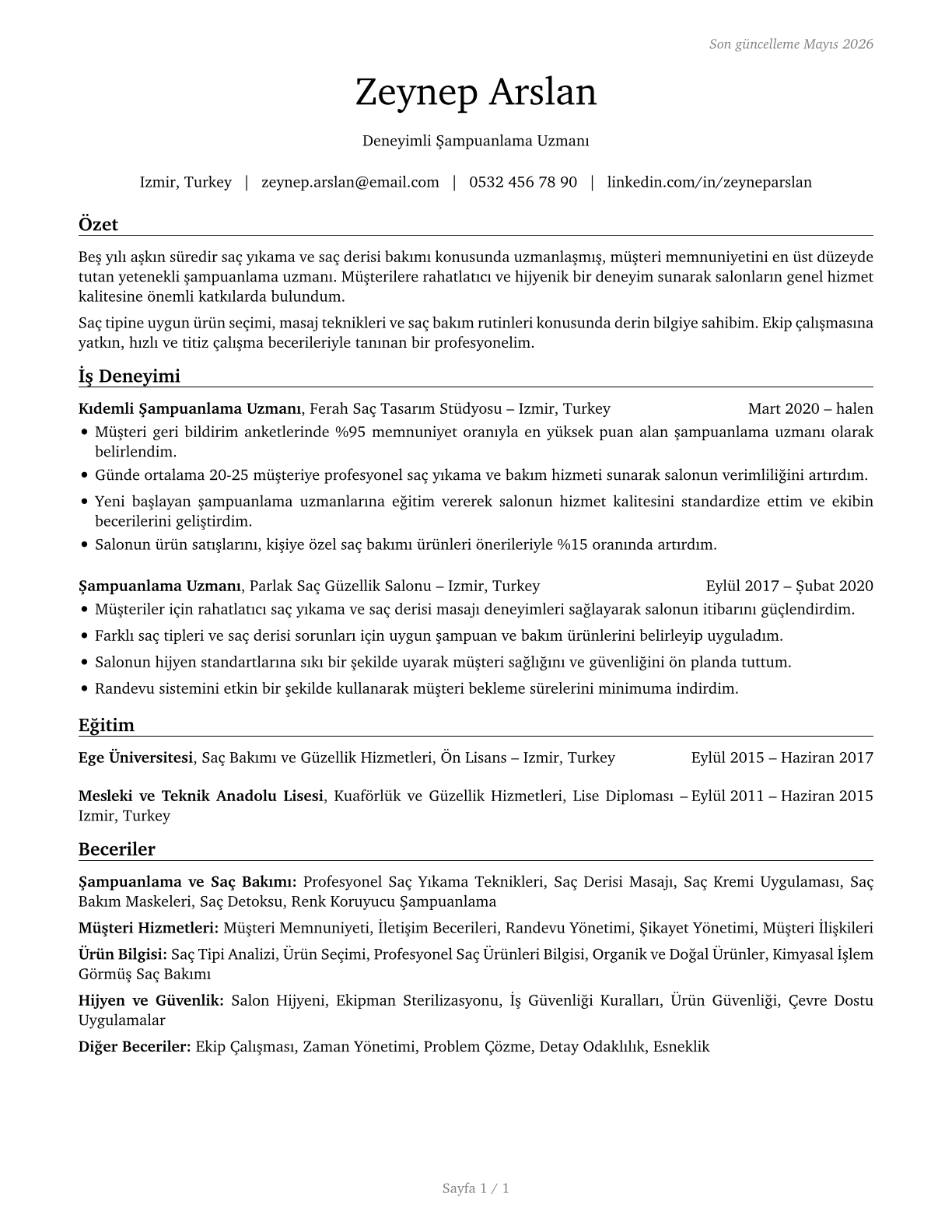 Shampooers CV in Turkish — page 1