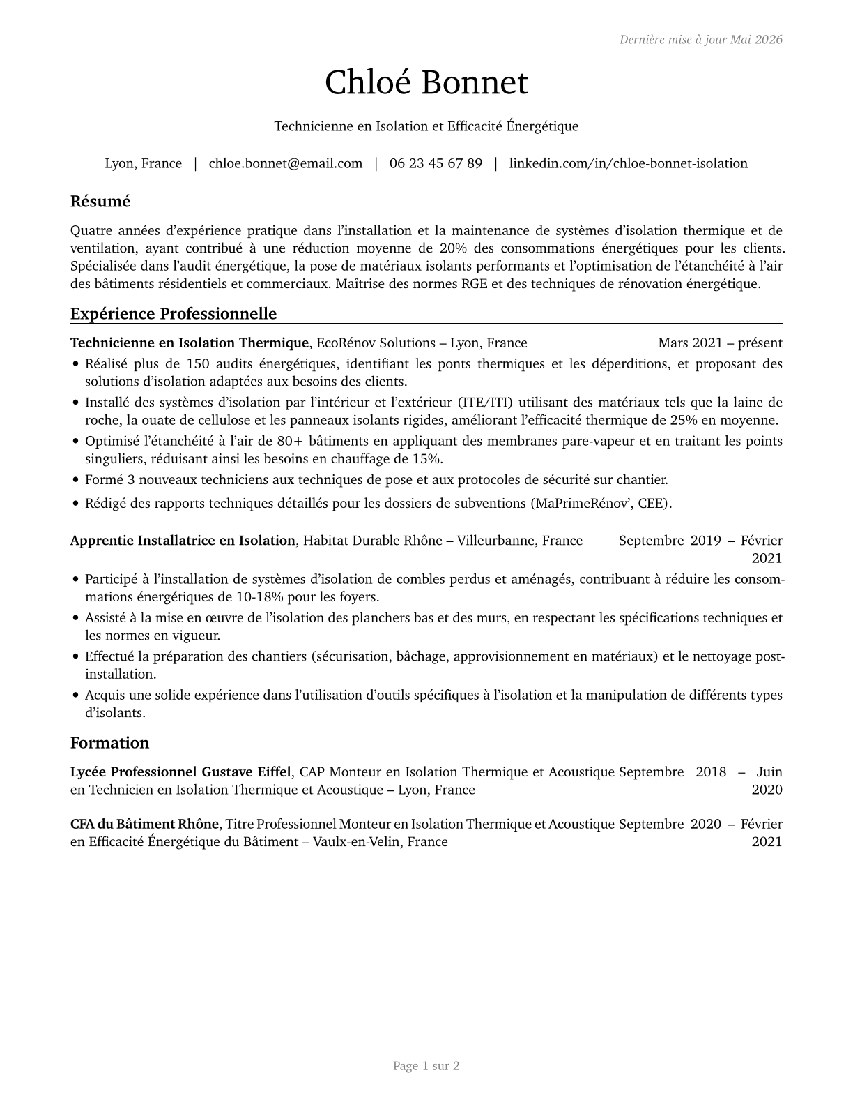 Weatherization Installers and Technicians CV in French — page 1