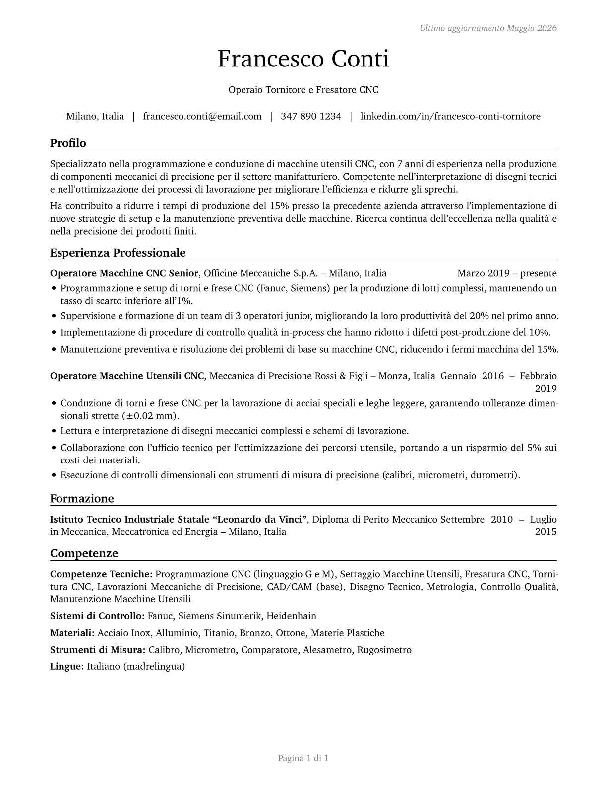Machinists CV in Italian — page 1