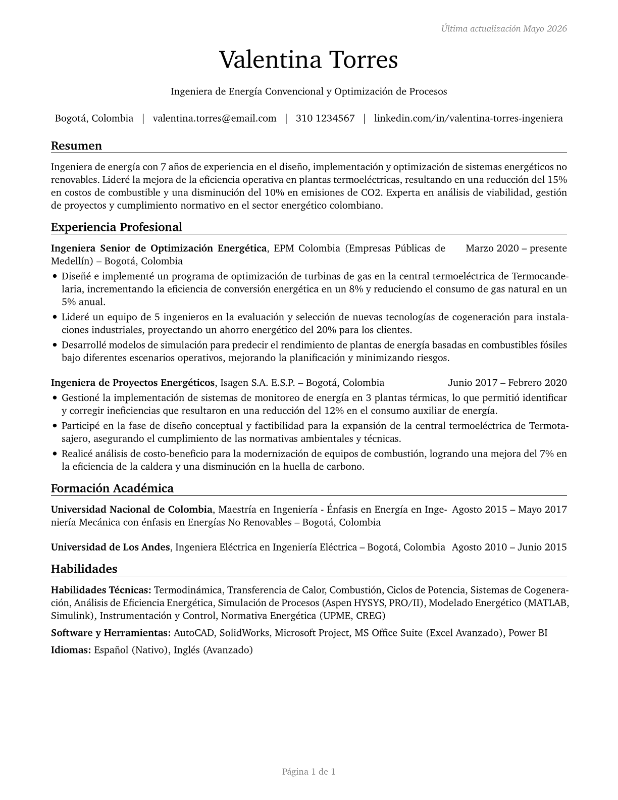 Energy Engineers, Except Wind and Solar CV in Spanish — page 1