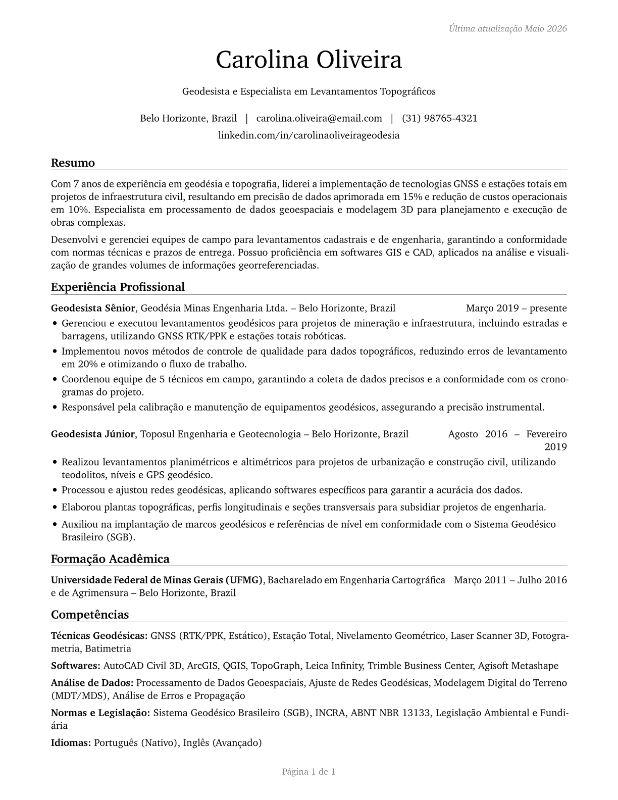 Geodetic Surveyors CV in Portuguese — page 1
