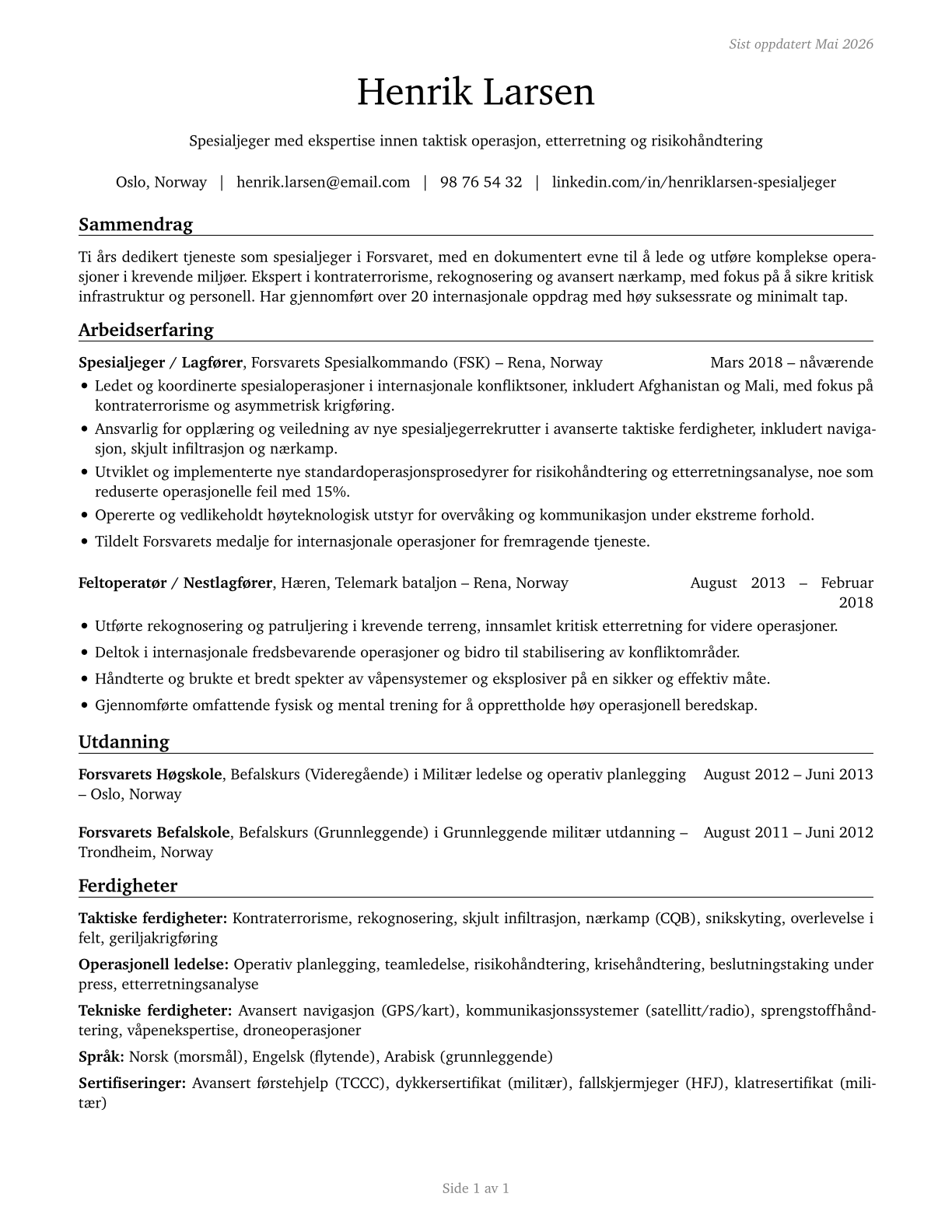 Special Forces CV in Norwegian_bokmal — page 1