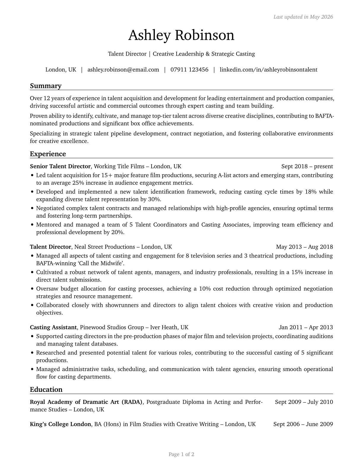Talent Directors CV in English — page 1