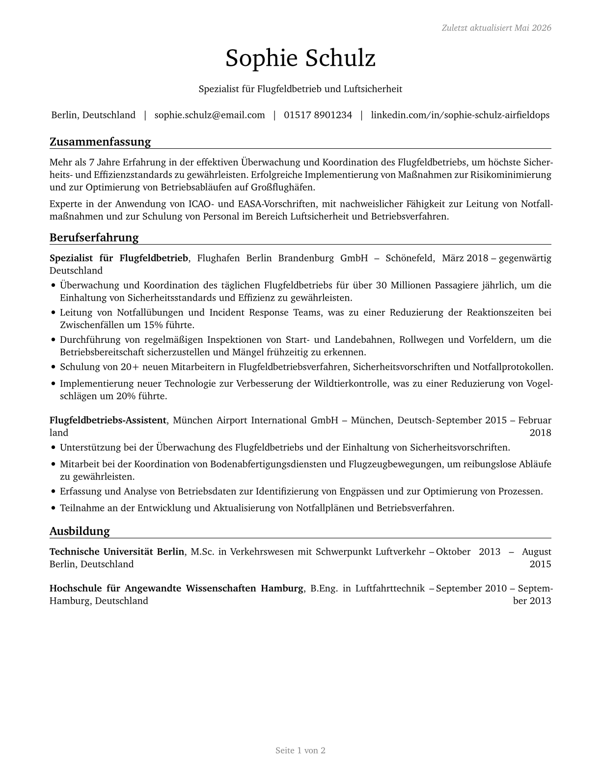 Airfield Operations Specialists CV in German — page 1