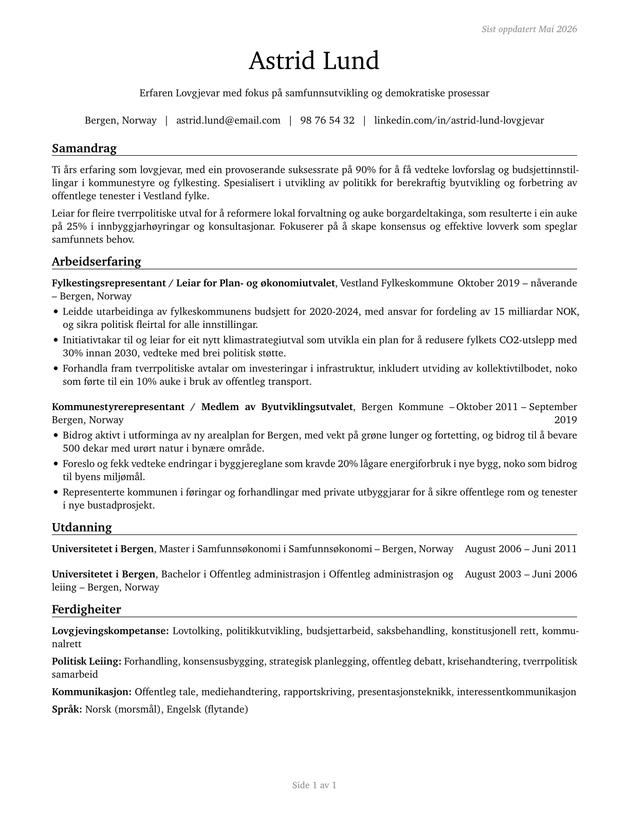 Legislators CV in Norwegian_nynorsk — page 1