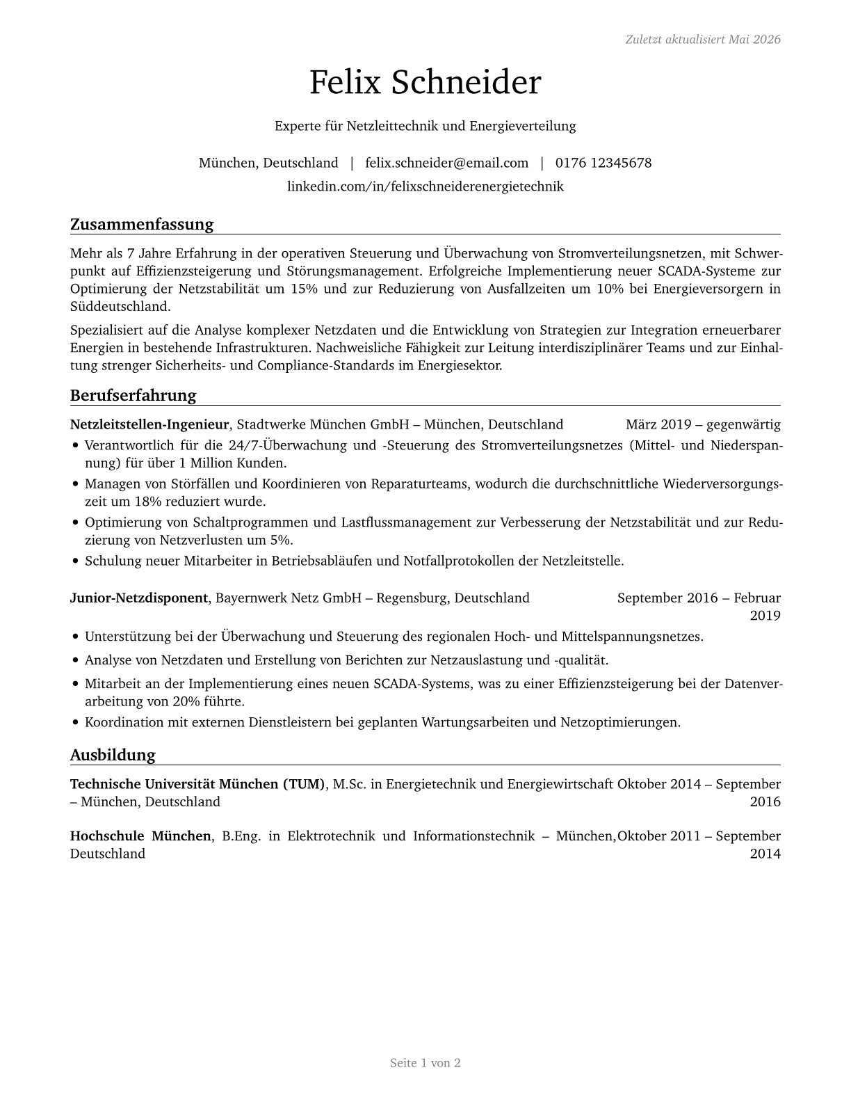 Power Distributors and Dispatchers CV in German — page 1