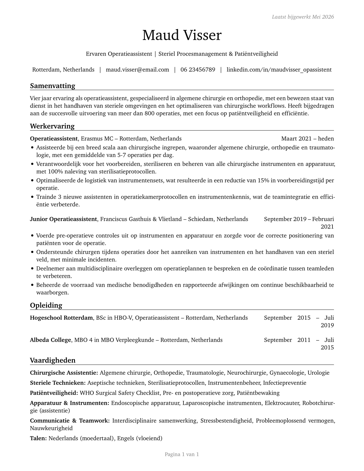 Surgical Technologists CV in Dutch — page 1