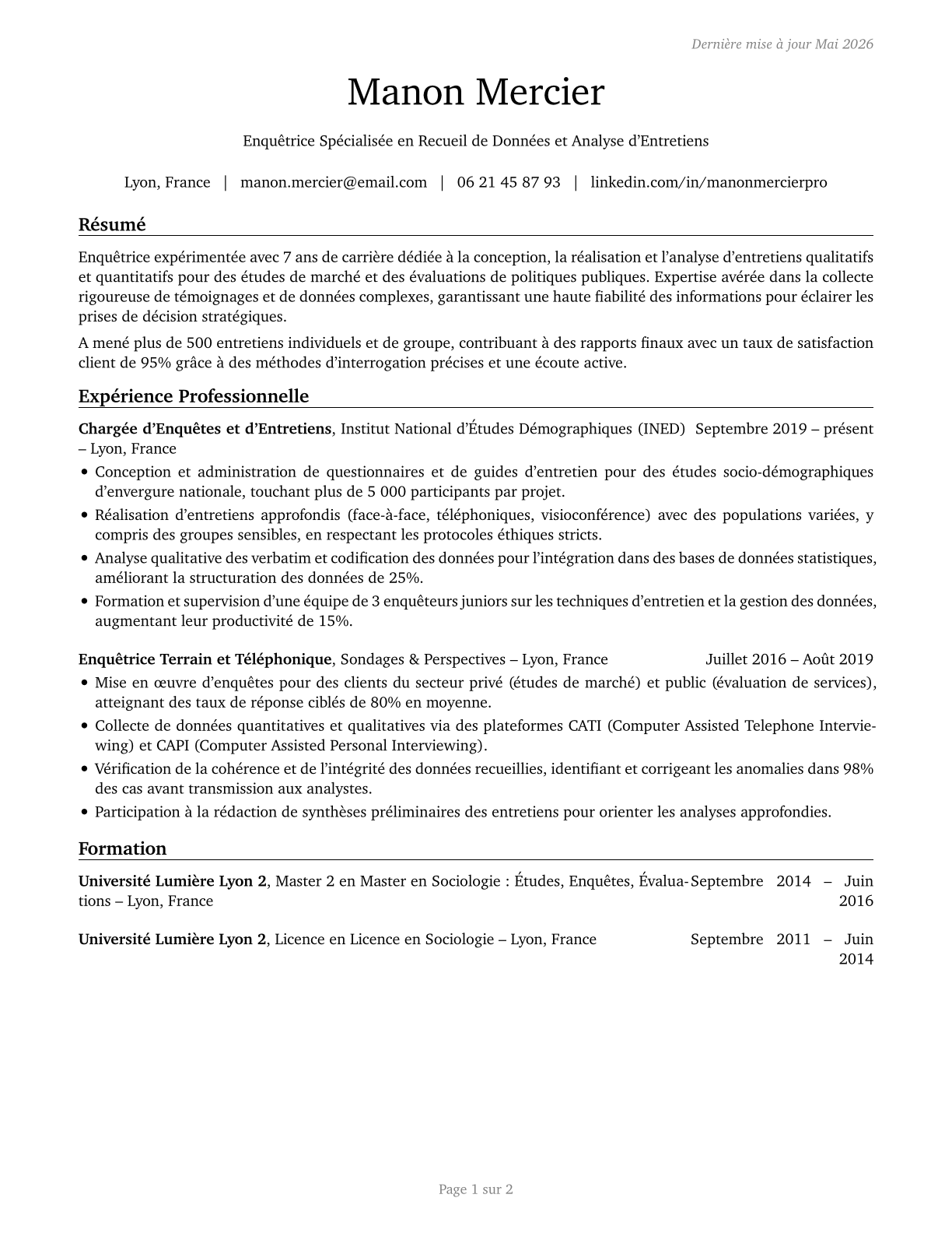 Interviewers, Except Eligibility and Loan CV in French — page 1
