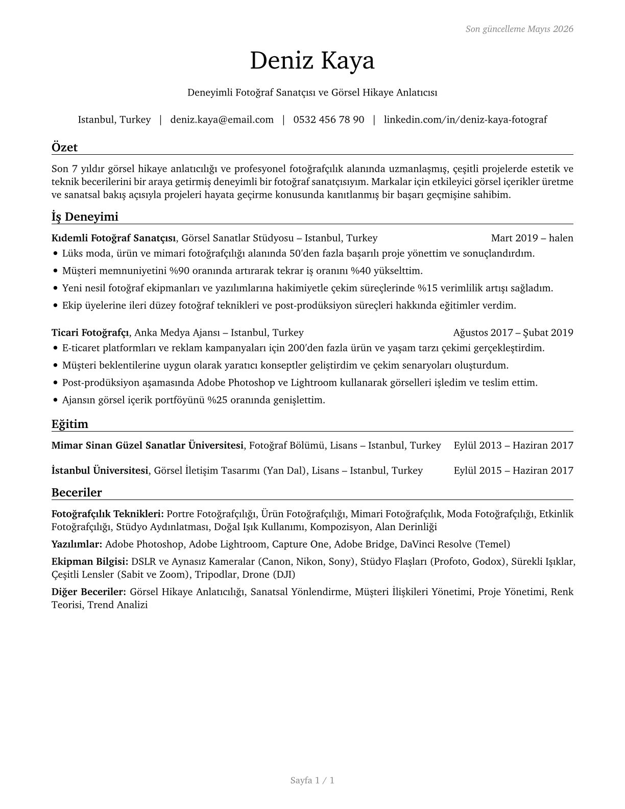 Photographers CV in Turkish — page 1