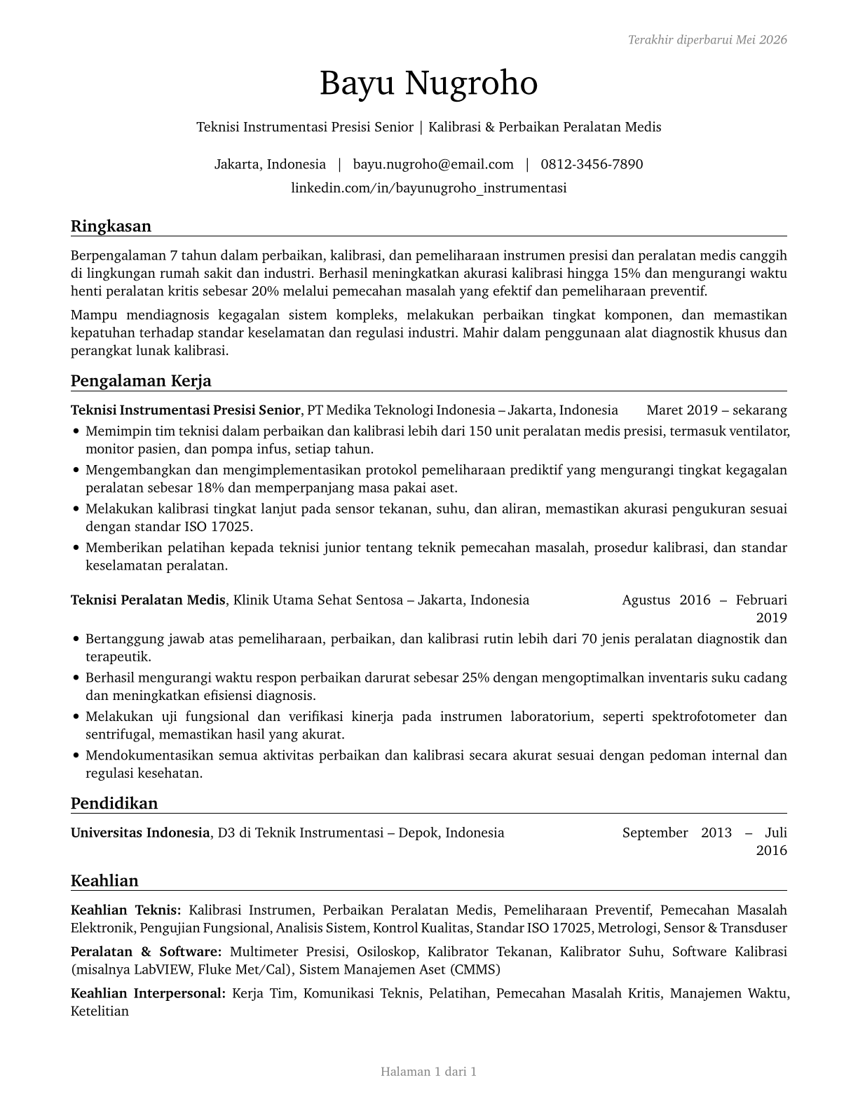 Precision Instrument and Equipment Repairers, All Other CV in Indonesian — page 1