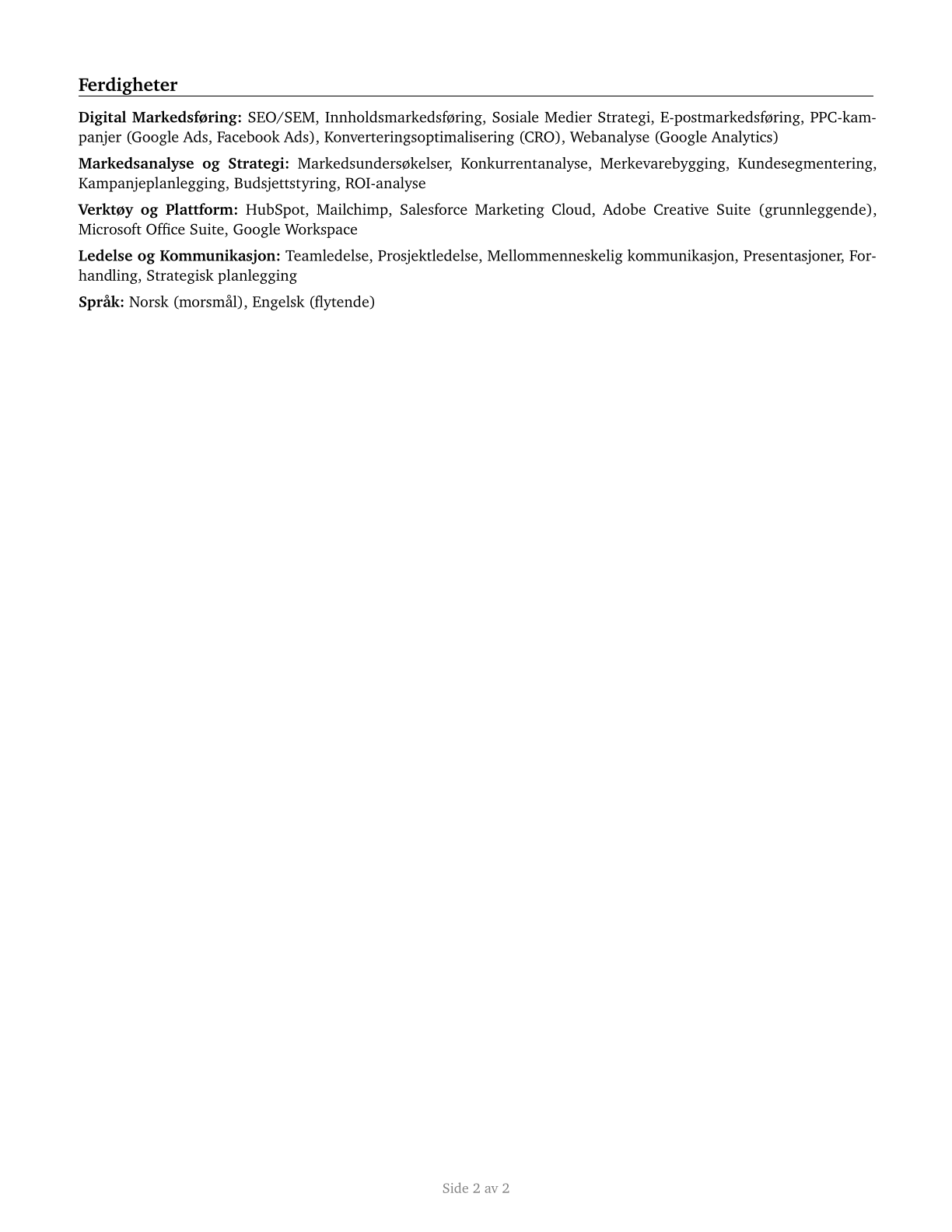 Marketing Managers CV in Norwegian_bokmal — page 2