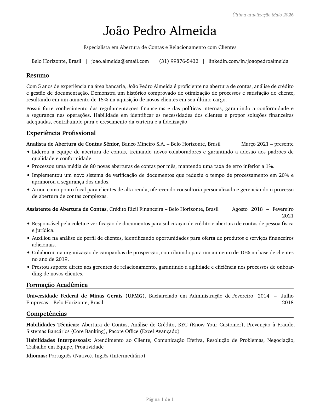 New Accounts Clerks CV in Portuguese — page 1