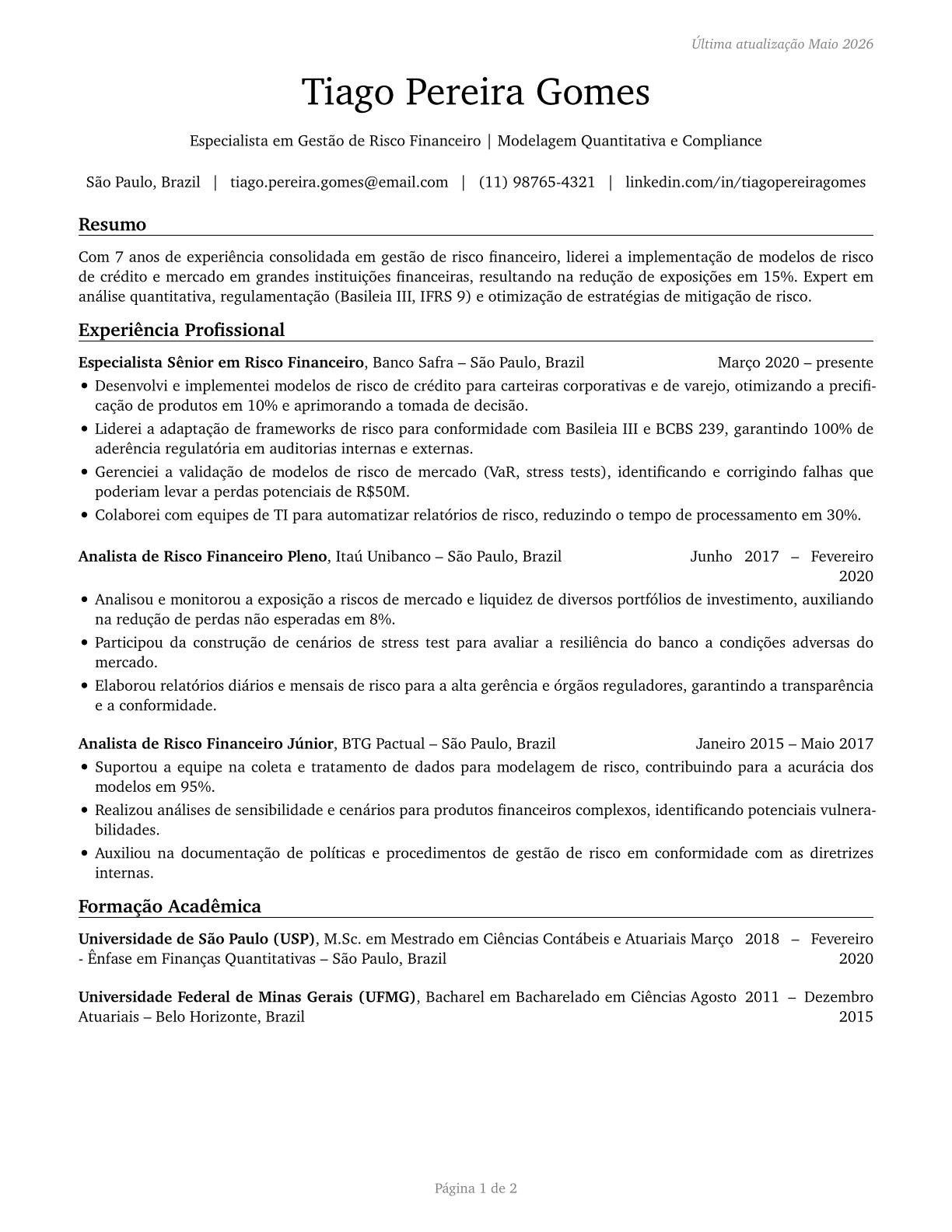 Financial Risk Specialists CV in Portuguese — page 1
