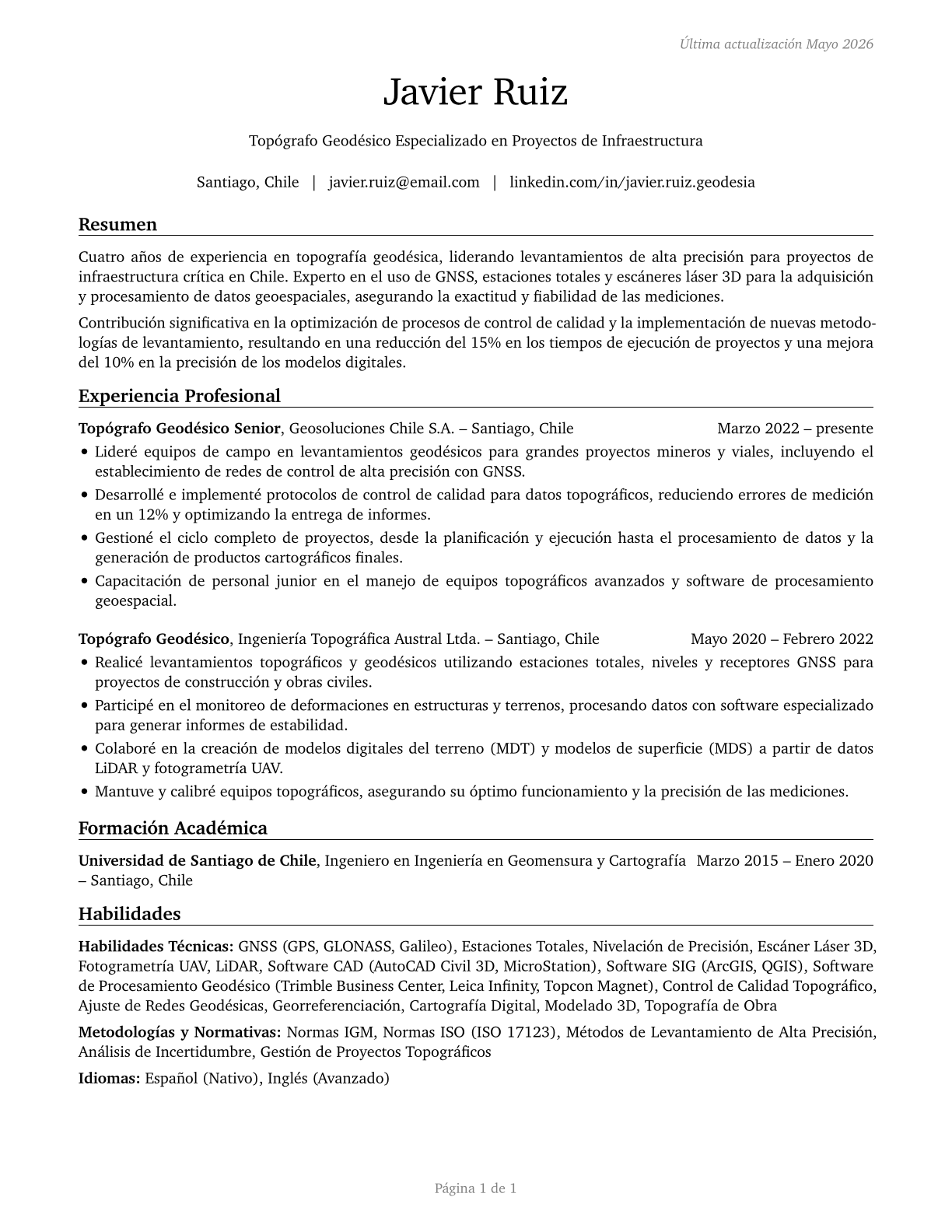 Geodetic Surveyors CV in Spanish — page 1